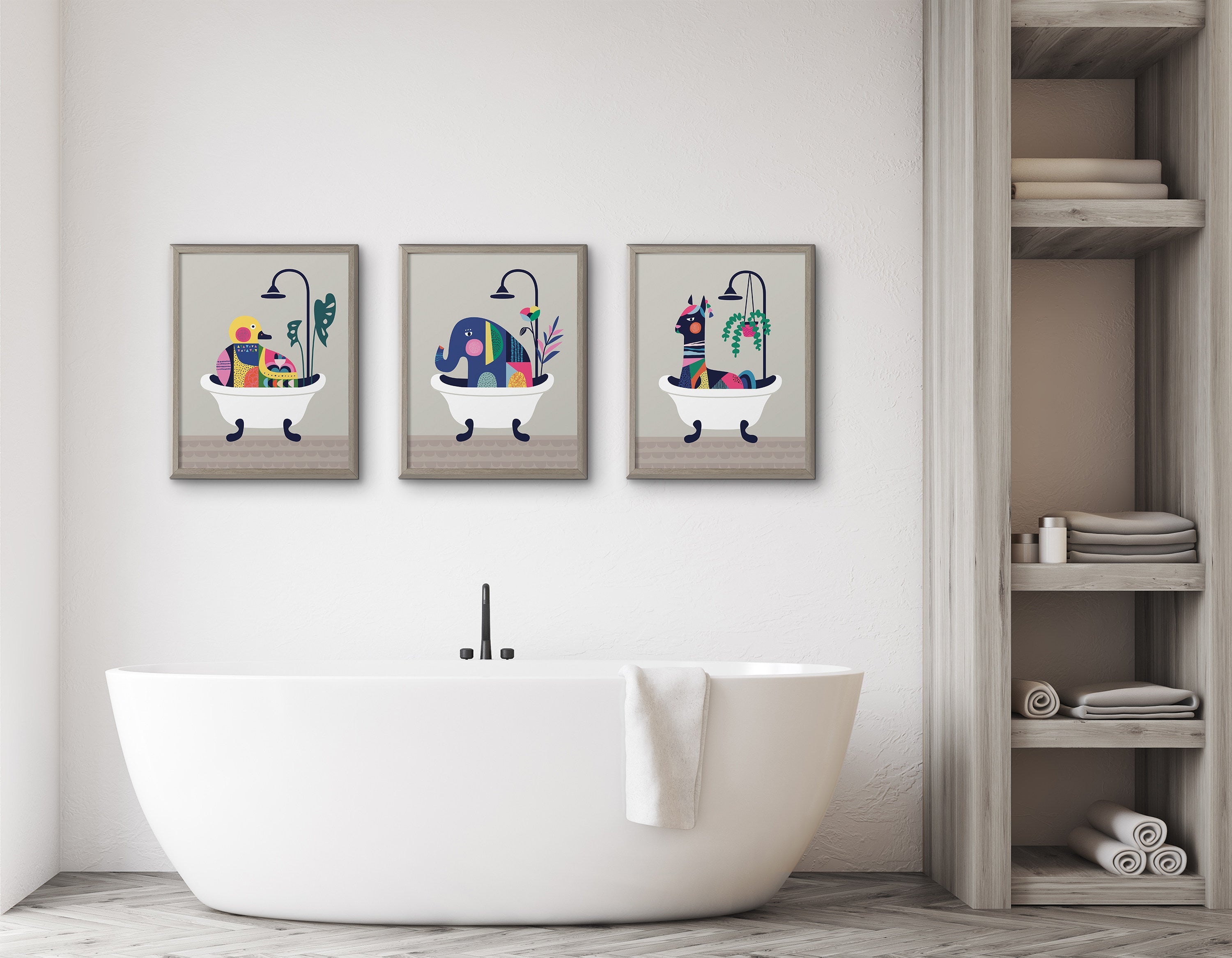 Blake Mid Century Modern Llama in the Tub Framed Printed Glass by kateandlaurel - product image 7 for Resin Society