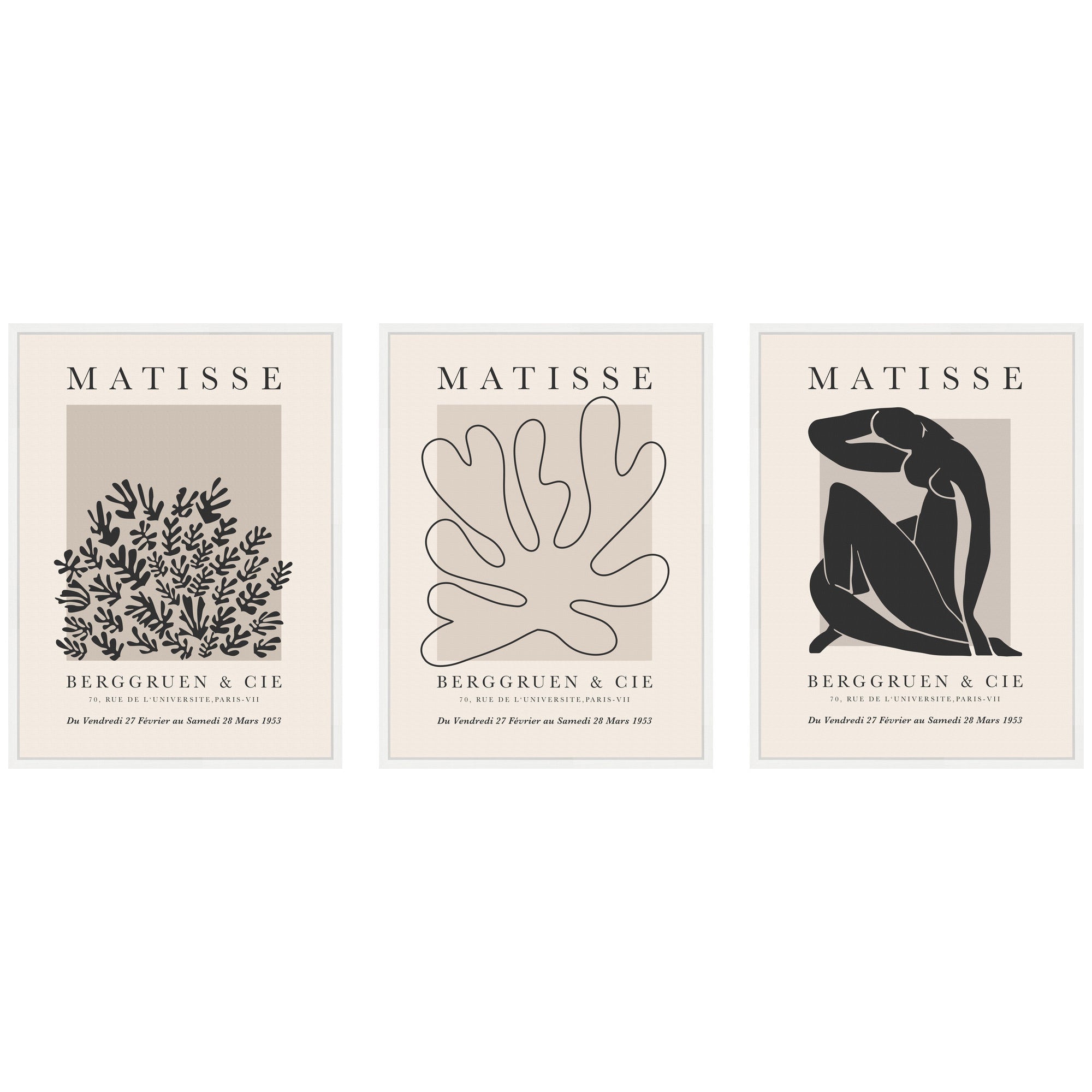 Matisse Inspired Florals & Woman Silhouette 3 Piece Framed Canvas Wall Art Set by Gabrielly Guedes