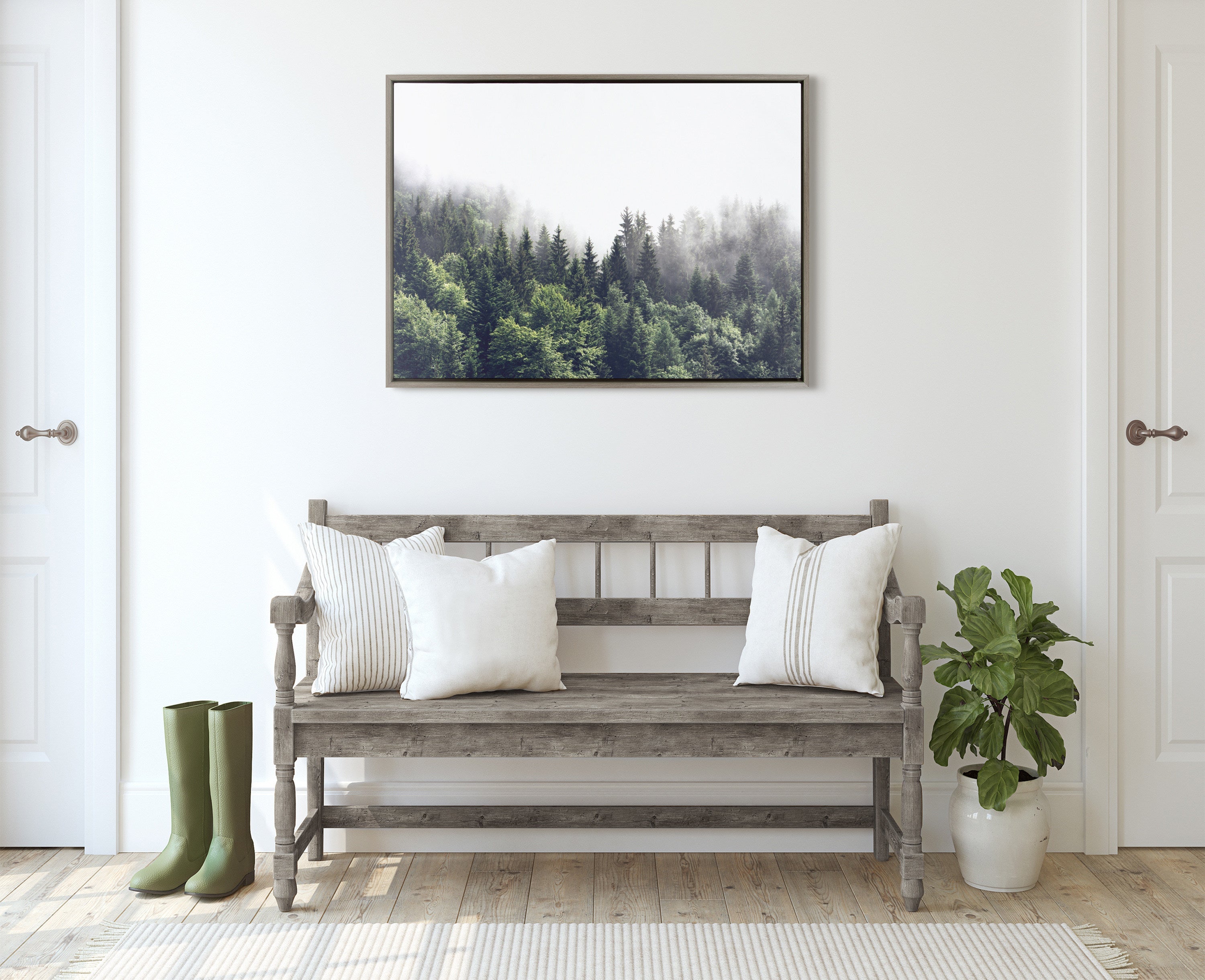 Sylvie Lush Green Forest On A Foggy Day Framed Canvas