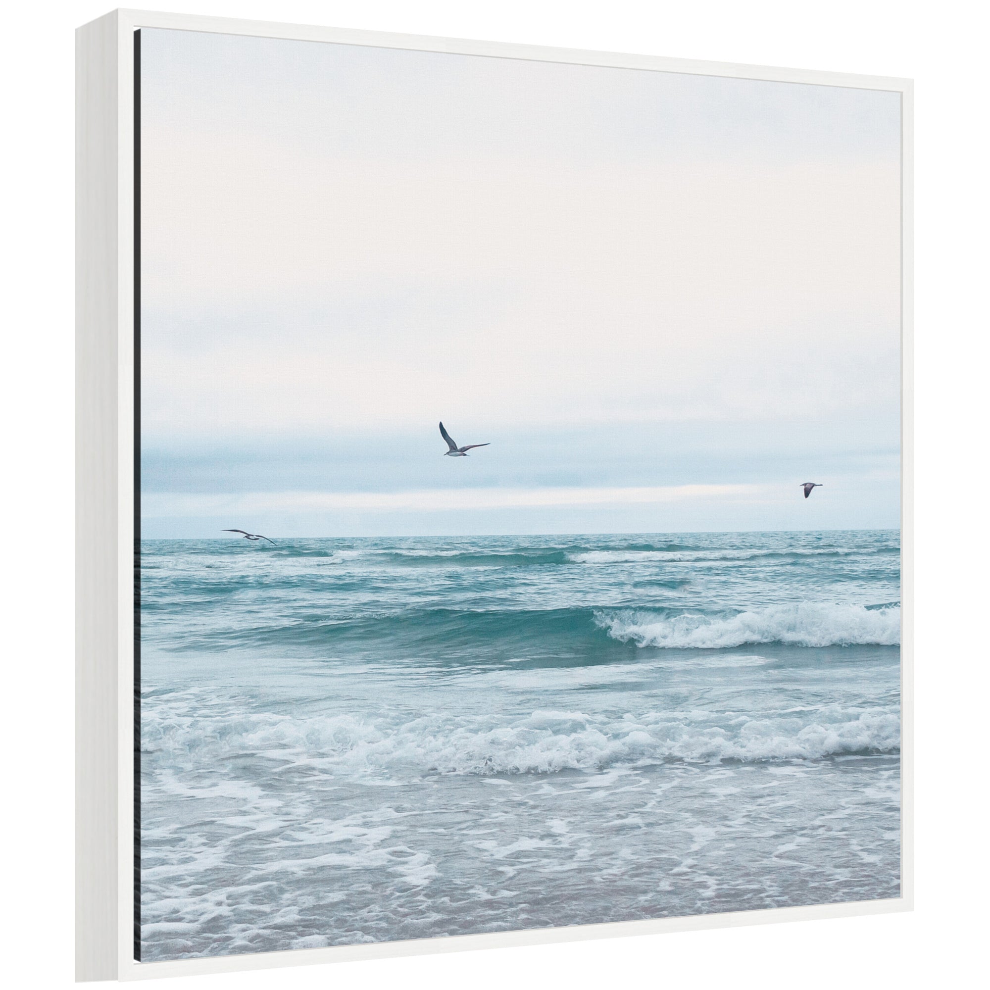 Sylvie Ocean Swim 2 Square framed canvas art depicting a beach scene by Stephanie Klatt