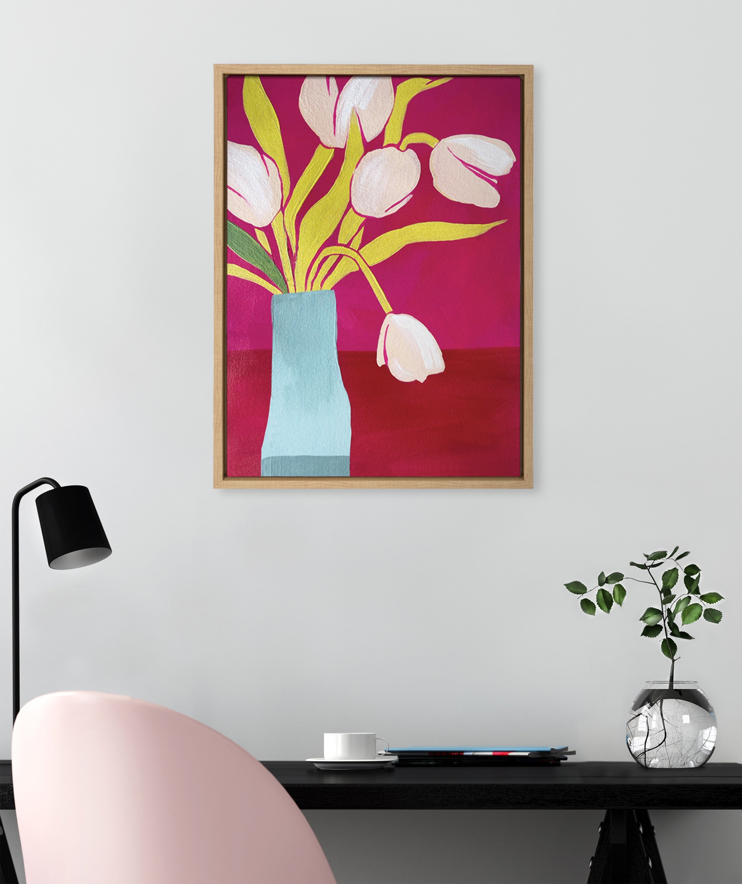 Sylvie Pink Tulips Framed Canvas by kateandlaurel - product image 4 for Resin Society
