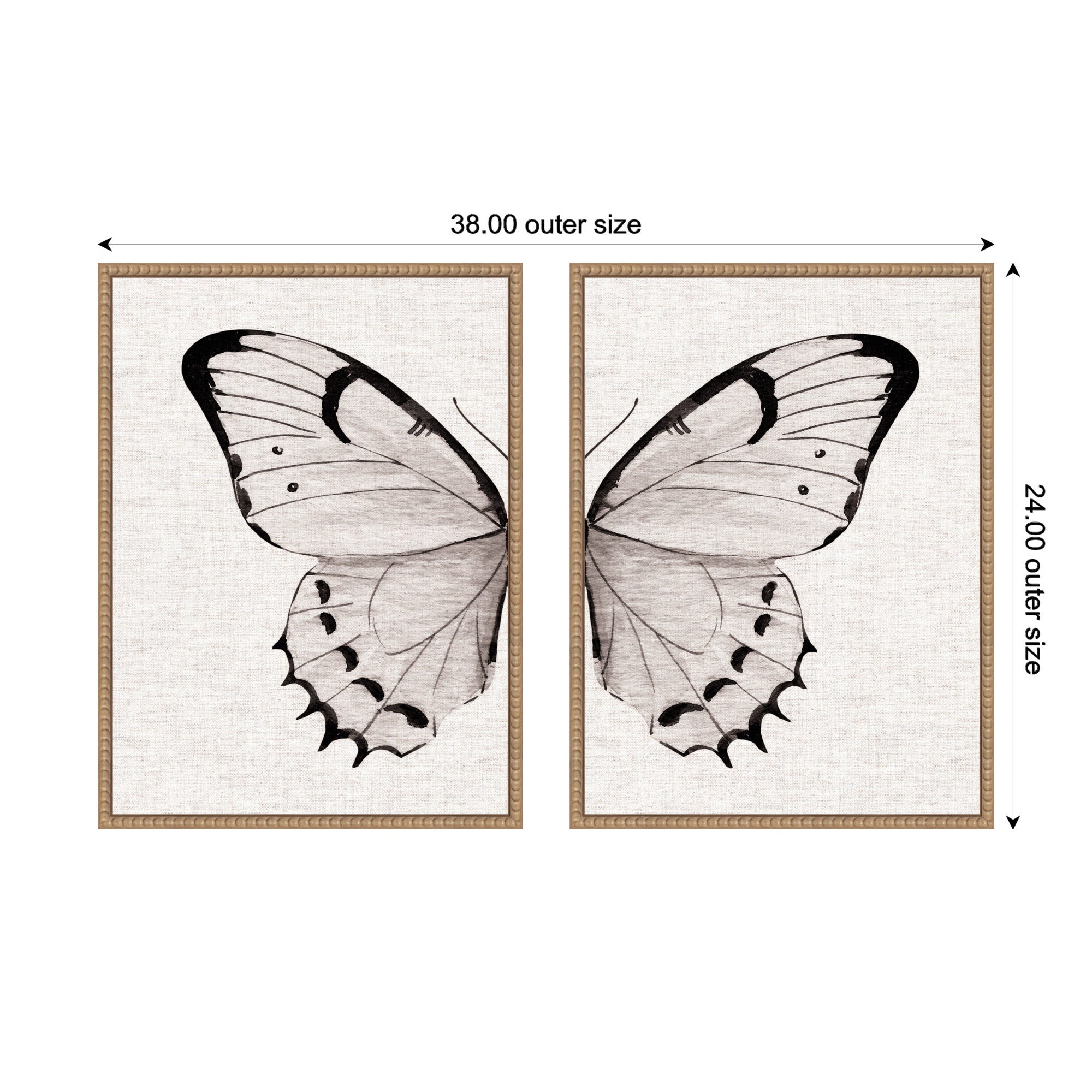 Sylvie Beaded Minimal Butterfly Watercolor Neutral Linen - 2 Piece Framed Canvas Art Set