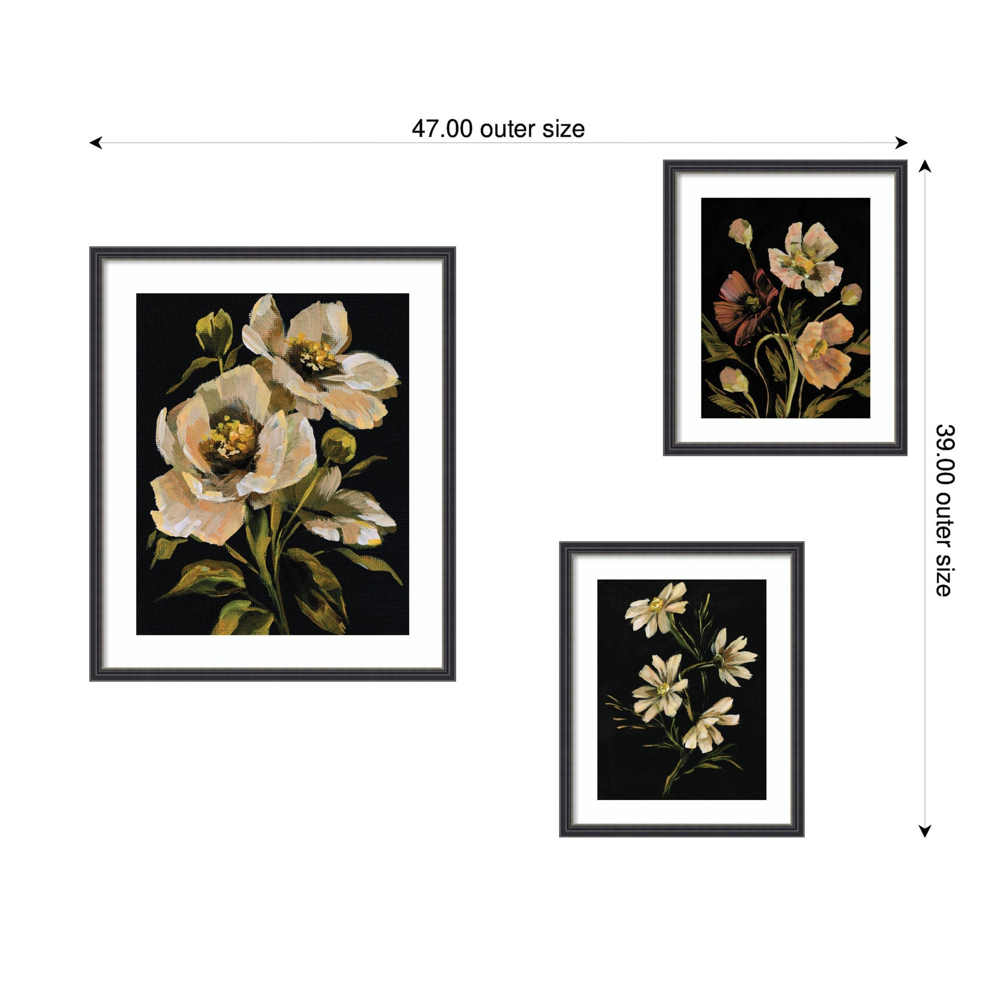 Moody Floral Hued 3 Piece Framed Wall Art Print Set