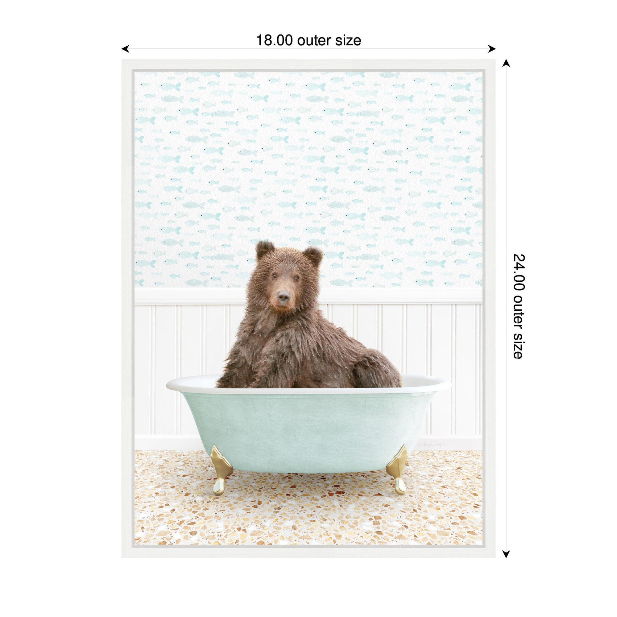 Sylvie Bear in Little Fish Bathtub Framed Canvas by Amy Peterson