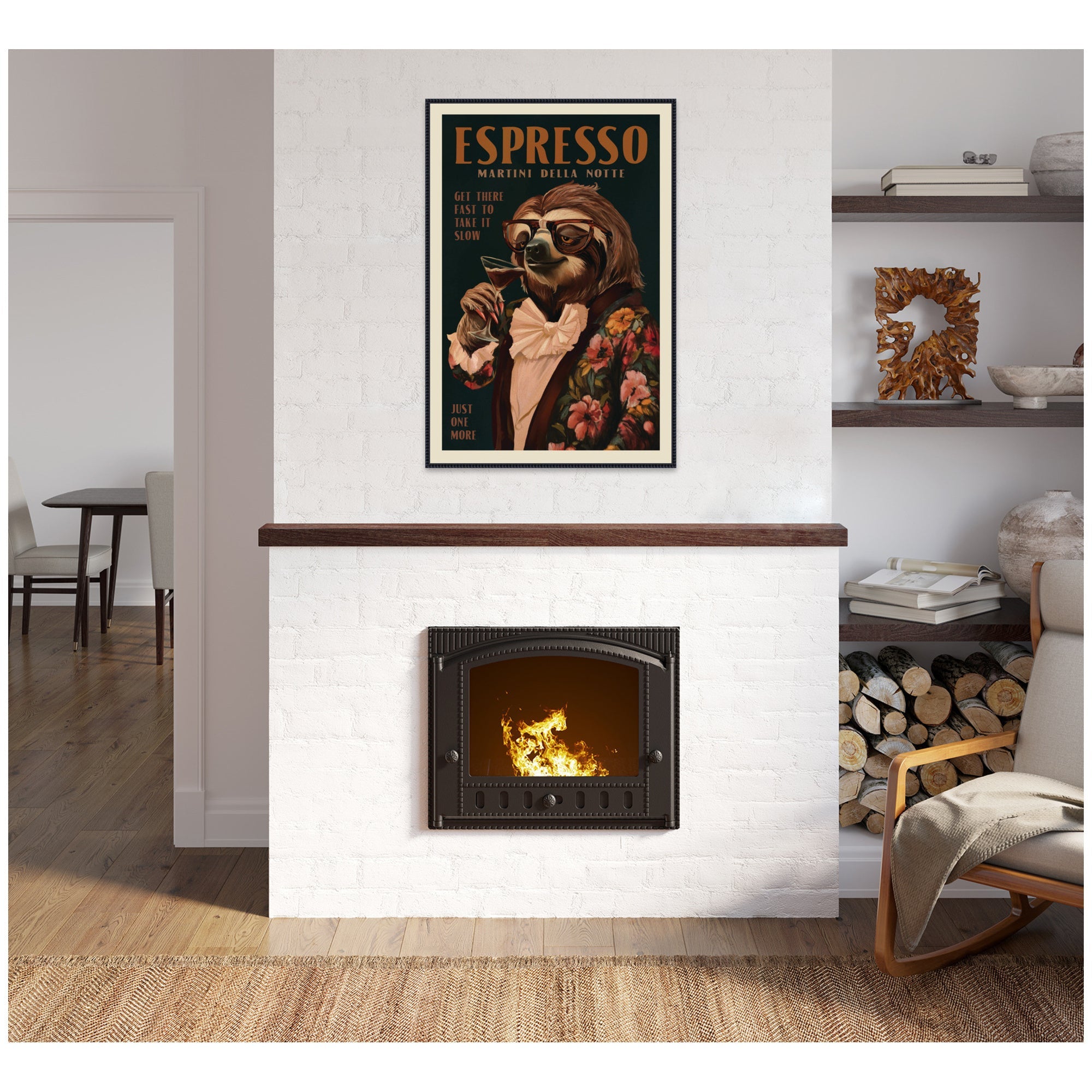 WG Espresso Sloth by The Whiskey Ginger Framed Canvas Wall Art Print