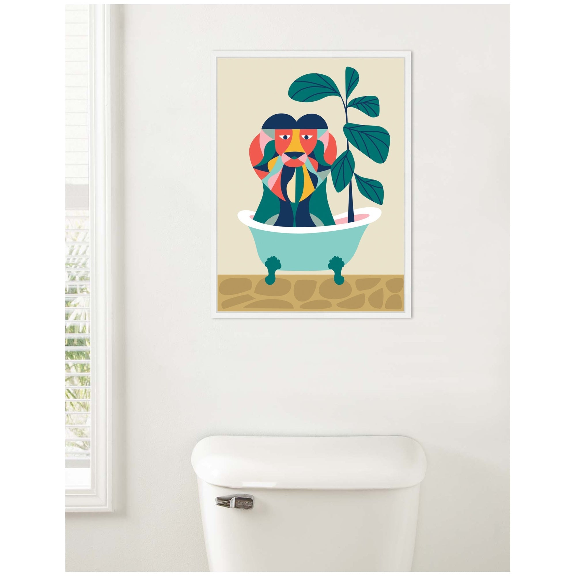 Sylvie MCM Lion in Bathtub Framed Canvas by Rachel Lee