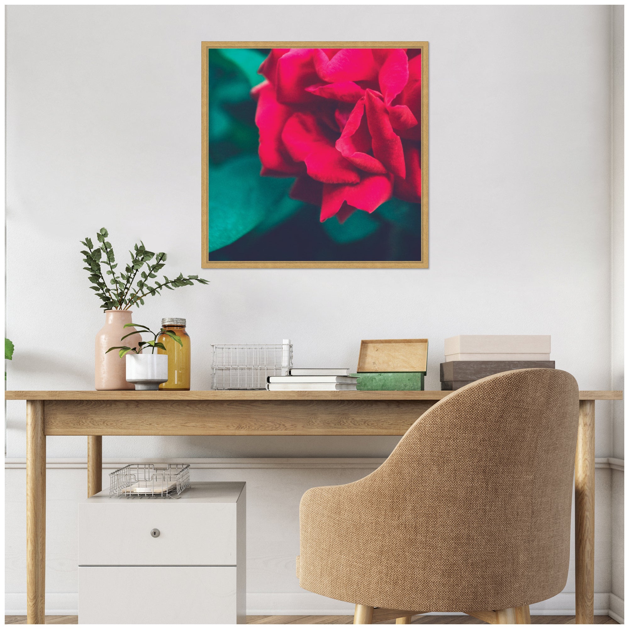 Sylvie Red Velvet Garden Rose Framed Canvas by Stephanie Klatt