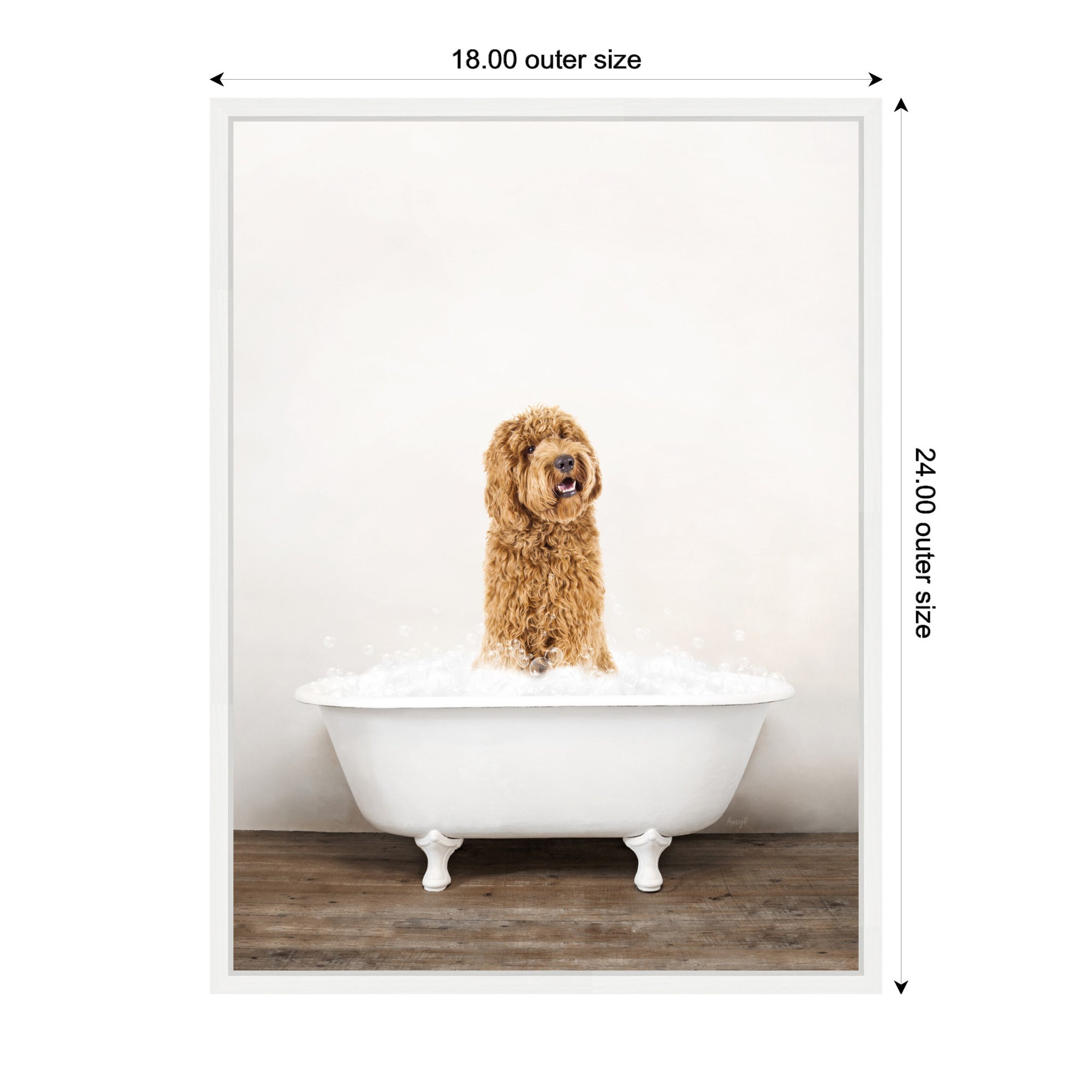 Sylvie Golden Labradoodle in Rustic Bath Style Framed Canvas by Amy Peterson