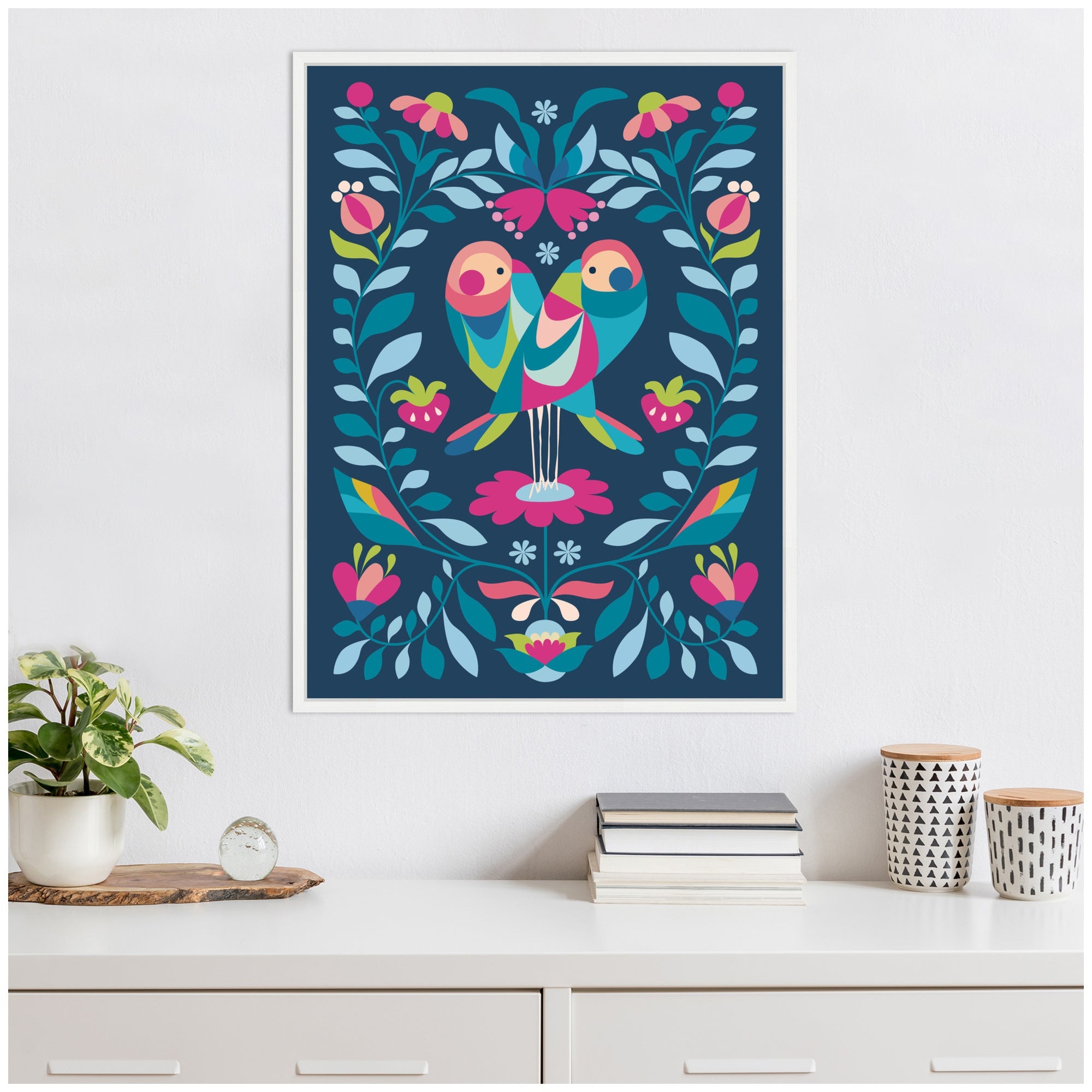 Sylvie Love Birds Framed Canvas by Rachel Lee