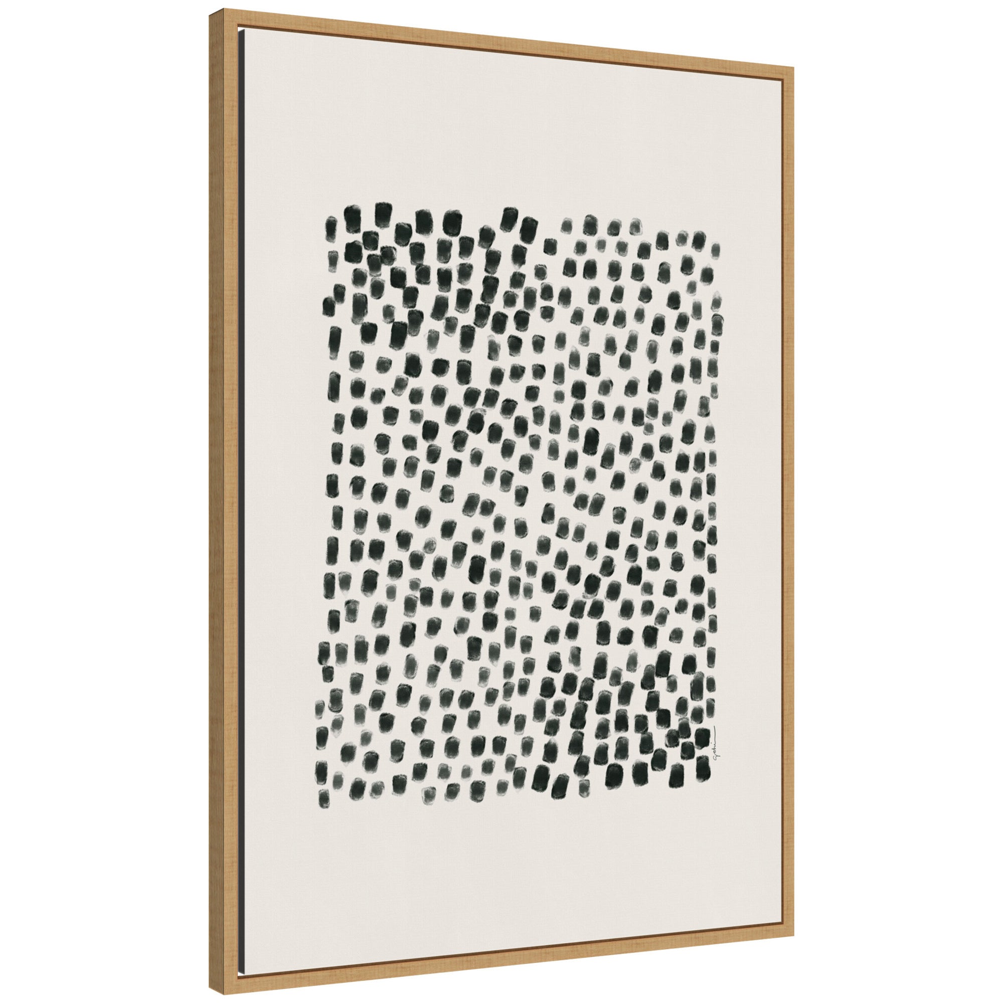 Abstract Black framed canvas wall art print by Gabrielly Guedes showing layered black and gray shapes in Sylvie frame