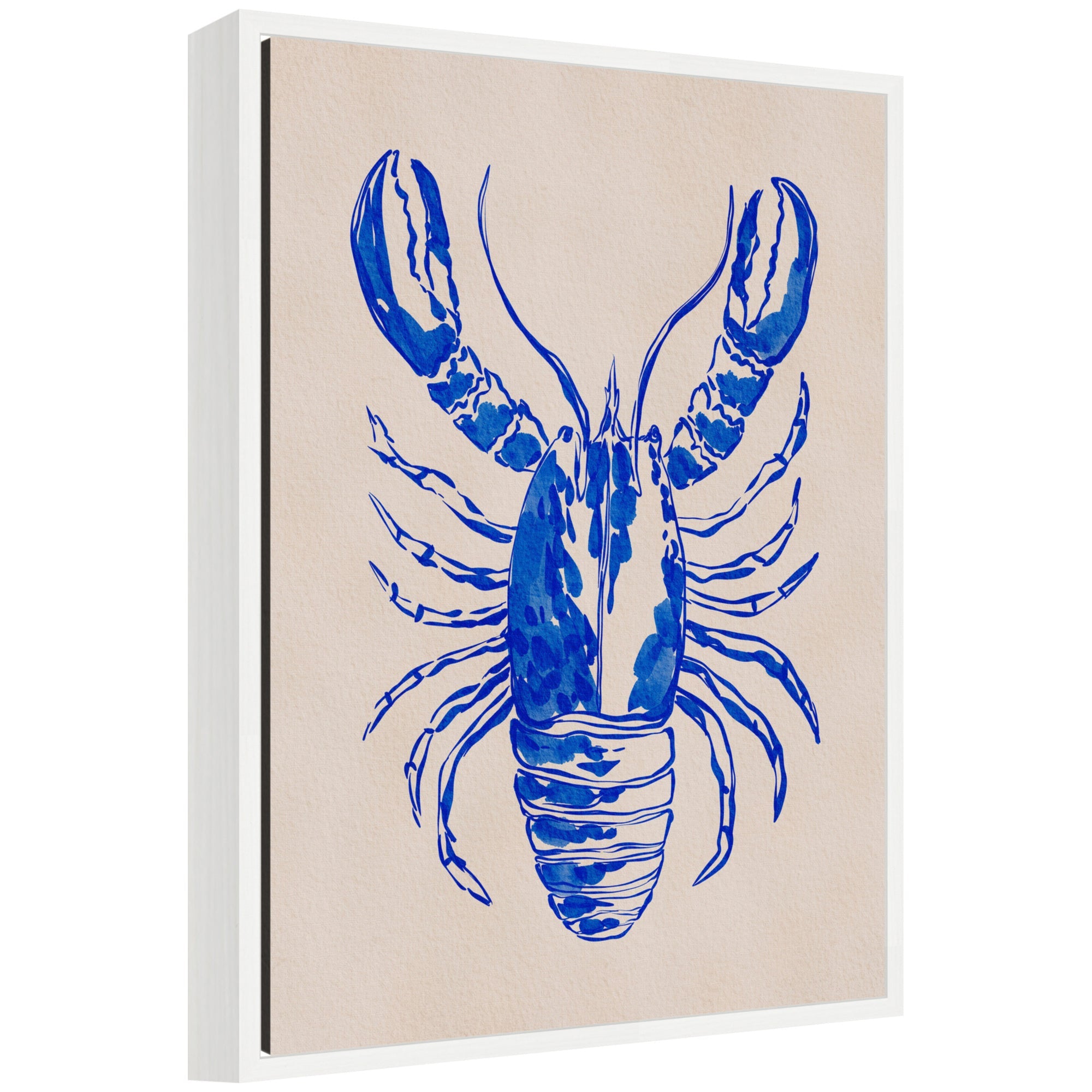 Sylvie Lobster Framed Canvas by Nikita Jariwala showing a floating frame and lobster print