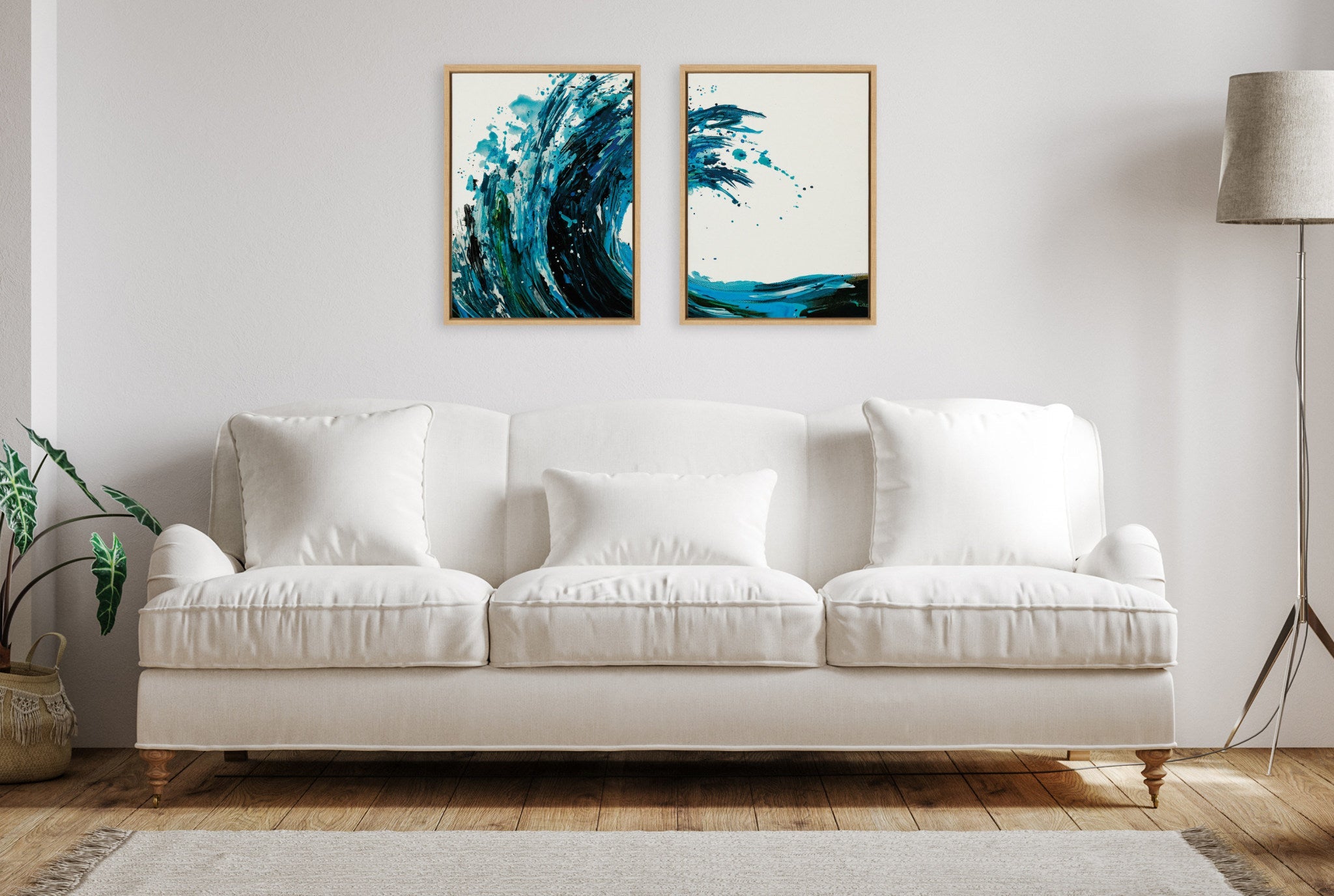 Sylvie Wave 1 and 2 Framed Canvas Art Set