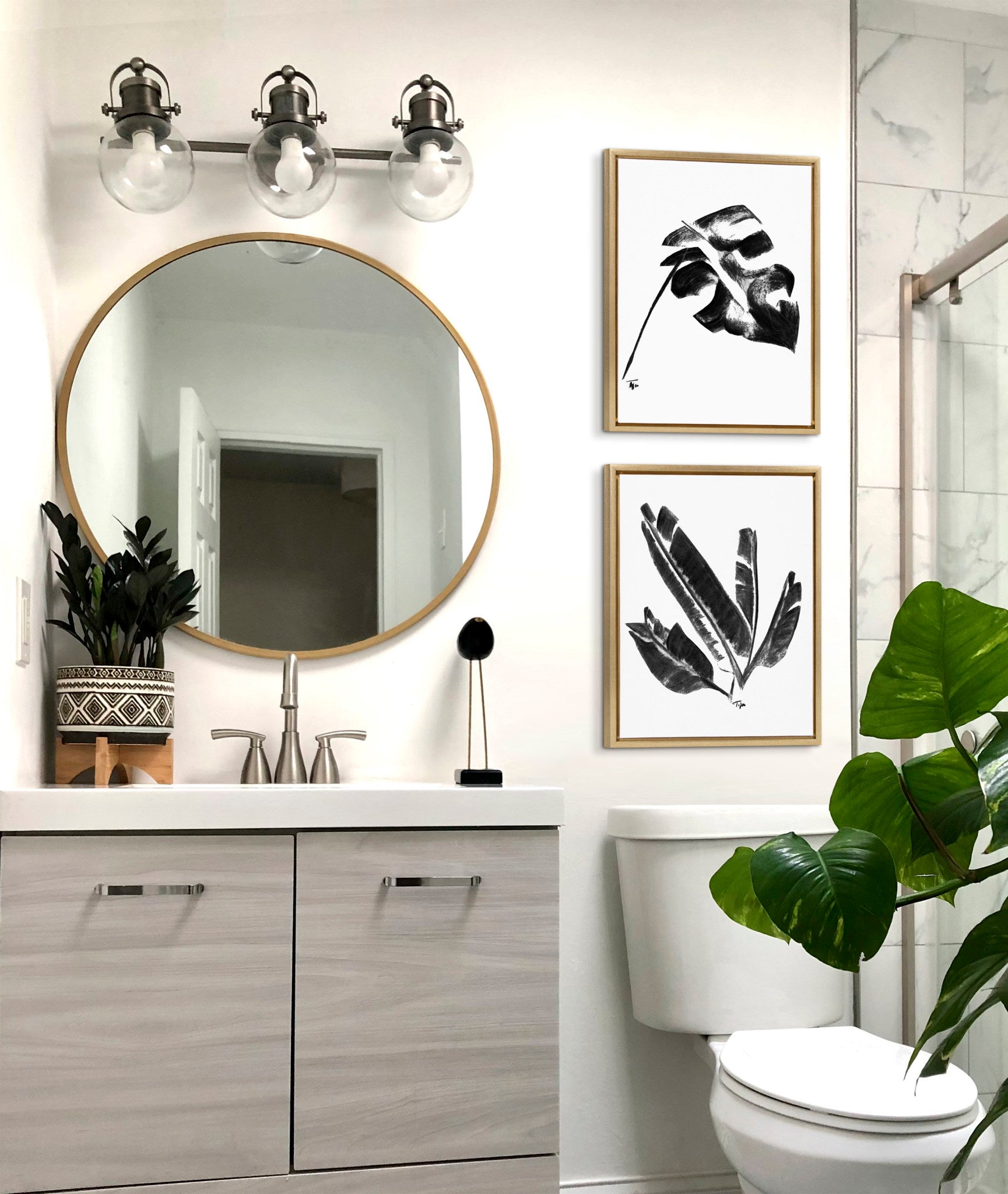 Sylvie 582 Monstera and 583 Banana Leaf Framed Canvas by kateandlaurel - product image 6 for Resin Society