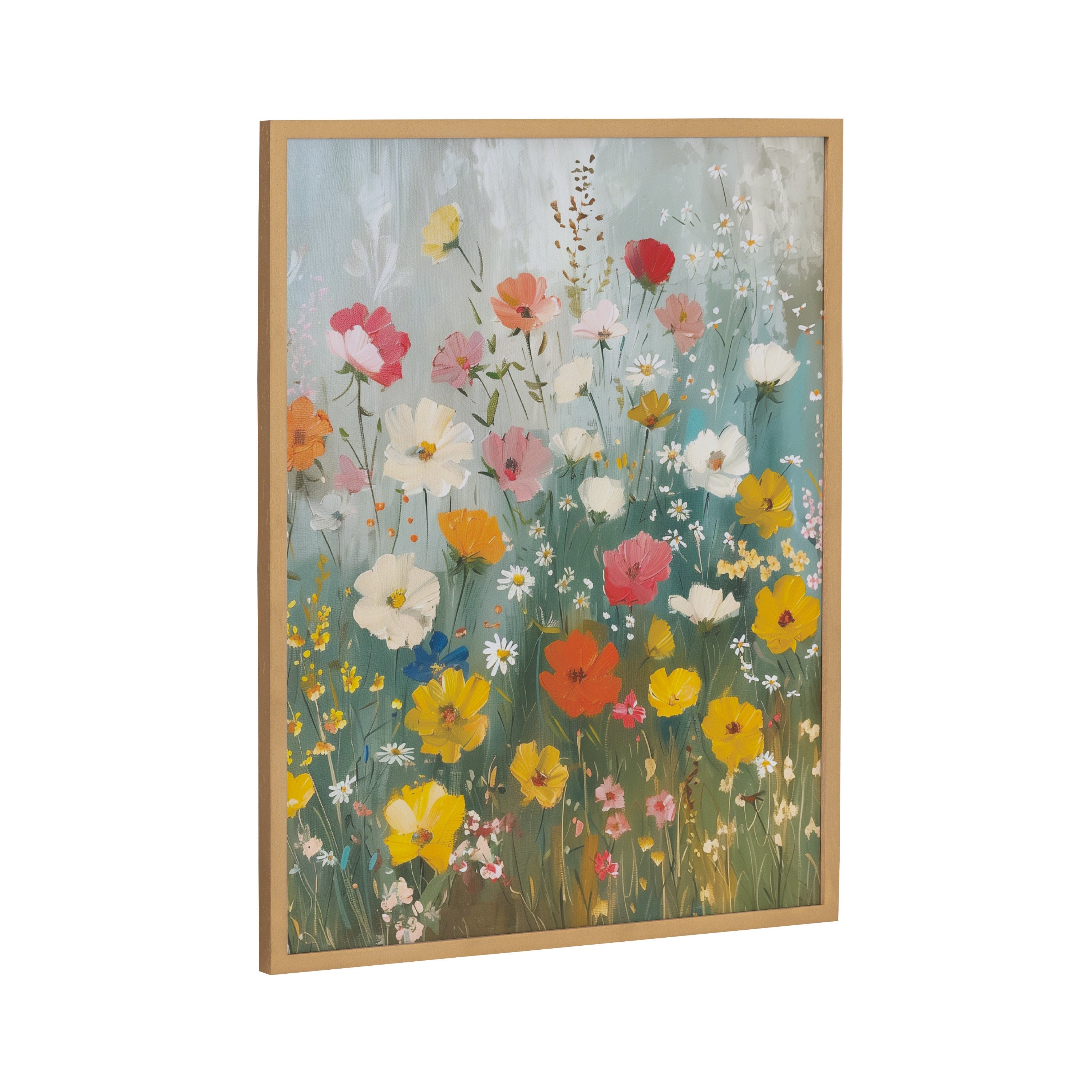 Framed Boho Wildflower Garden print showing soft natural wildflowers within a solid wood gallery frame.