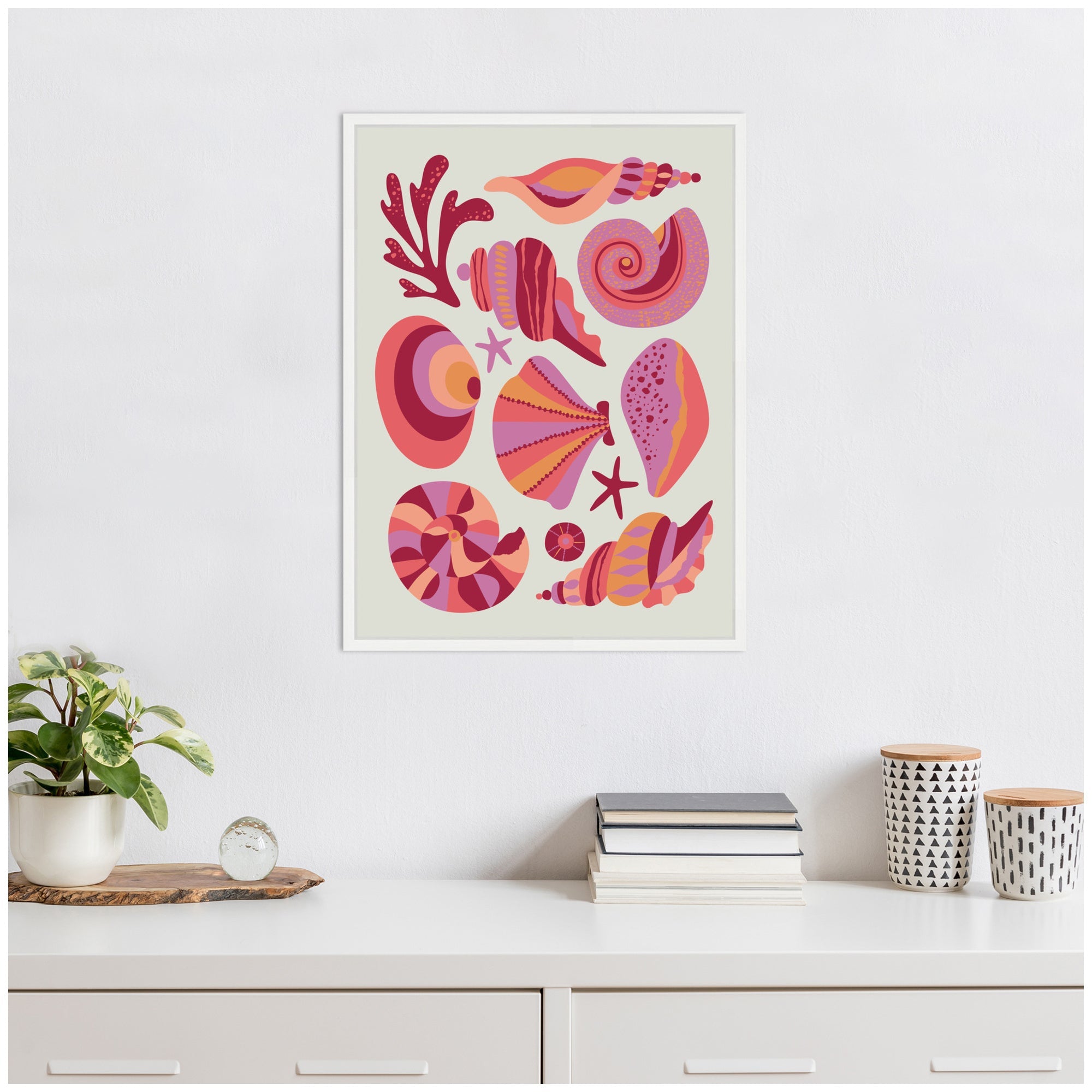 Sylvie Coastal Ocean Seashells Framed Canvas by Rachel Lee
