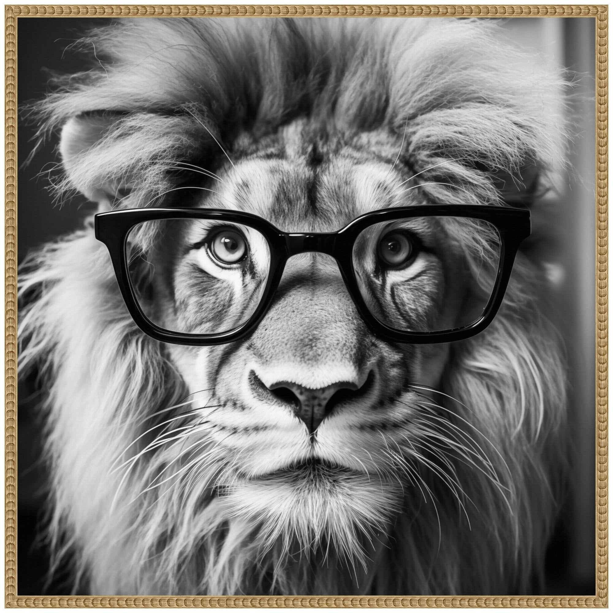 Sylvie Black and White Lion in Reading Glasses Framed Canvas by kateandlaurel - product image 4 for Resin Society