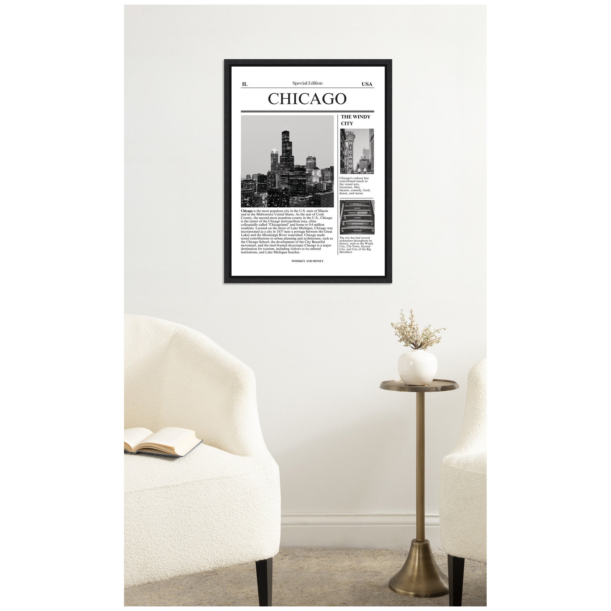 Chicago City Article by Megan Ryan Framed Canvas Wall Art Print