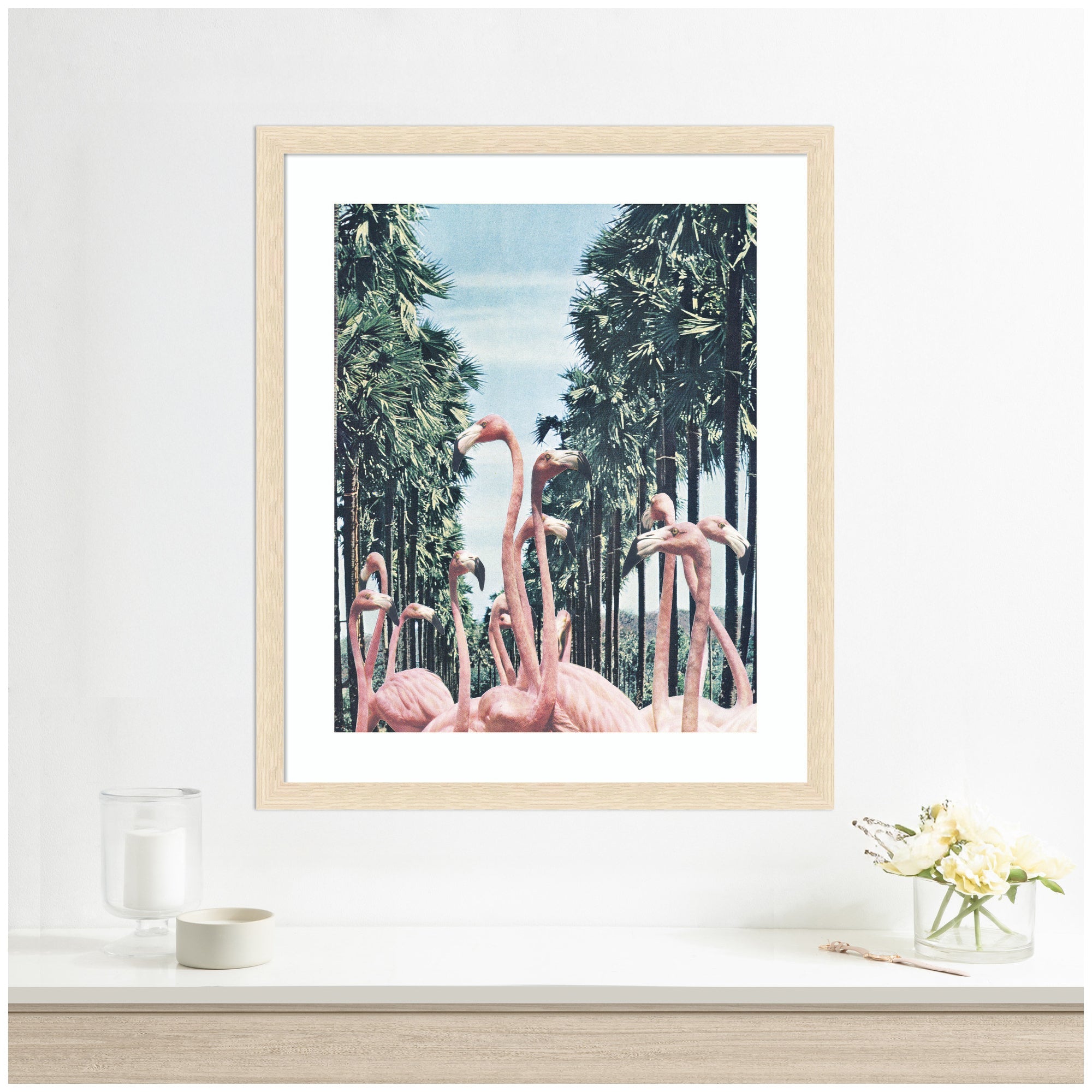 Framed Art Palm Trees and Flamingos by Sarah Eisenlohr