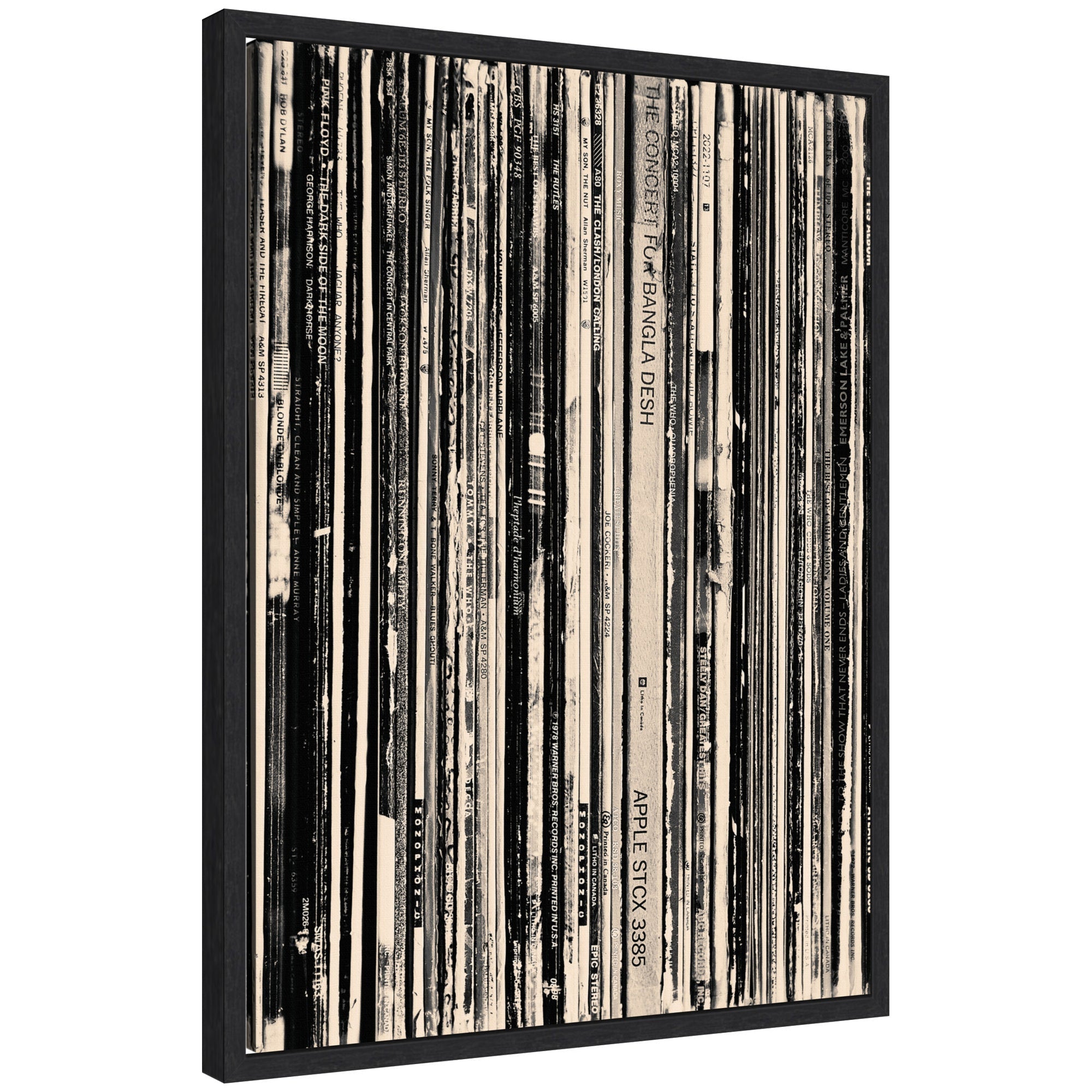33 RPM Black and White by Robert Cadloff Framed Canvas Wall Art Print