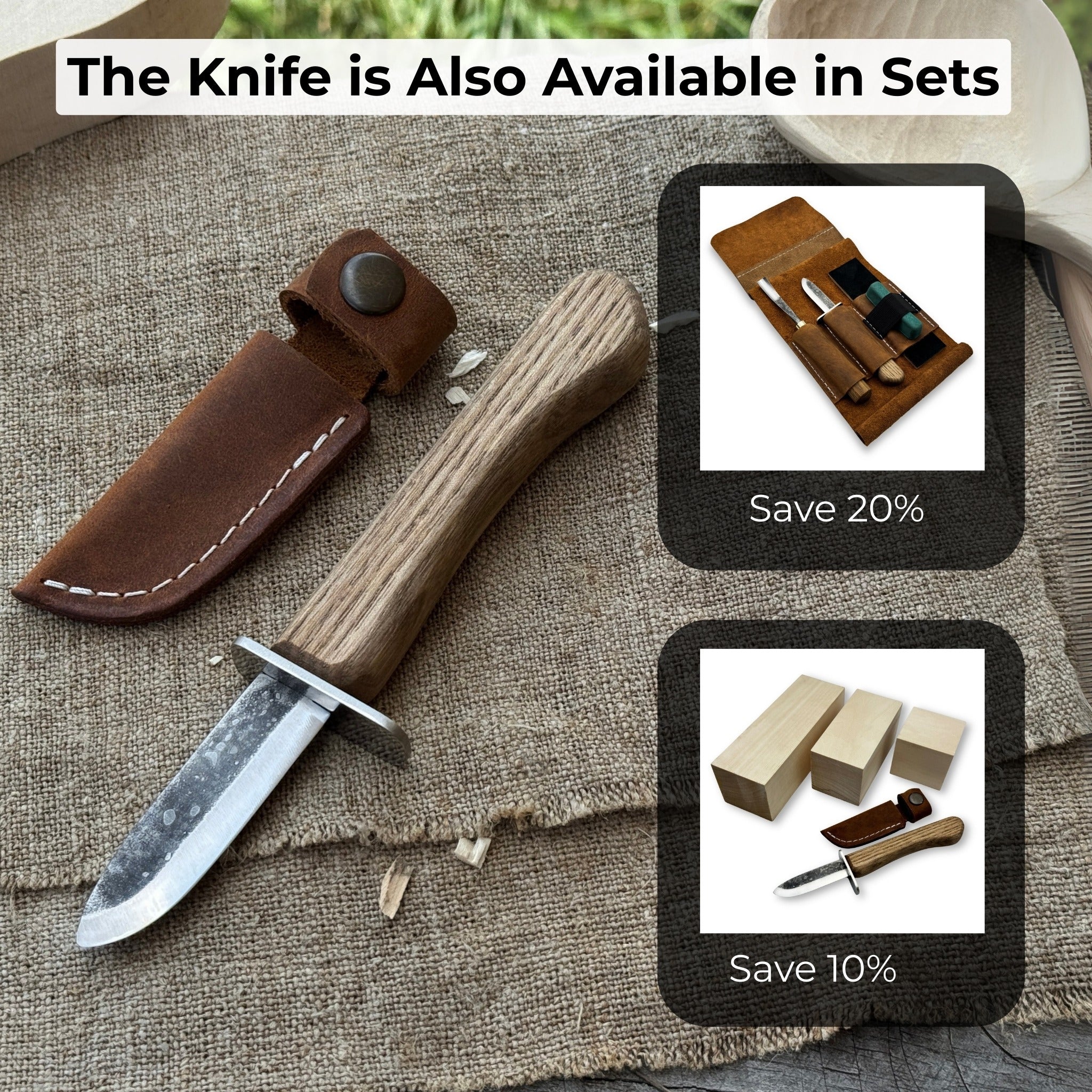 Beginner’s woodcarving knife with 6 cm carbon steel blade and leather sheath by Sharky Forged Steel Tools