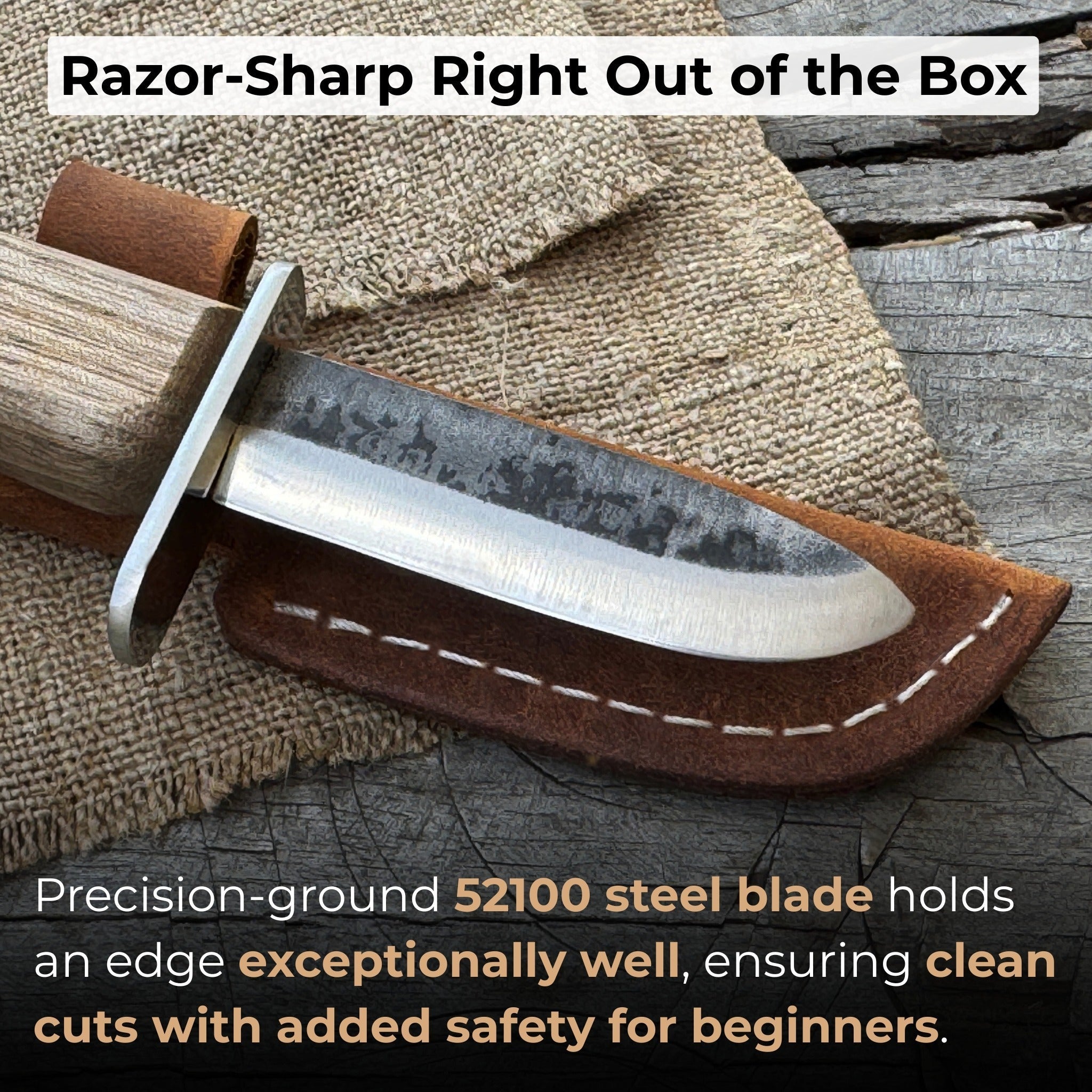 Beginner’s woodcarving knife with 6 cm carbon steel blade and leather sheath by Sharky Forged Steel Tools