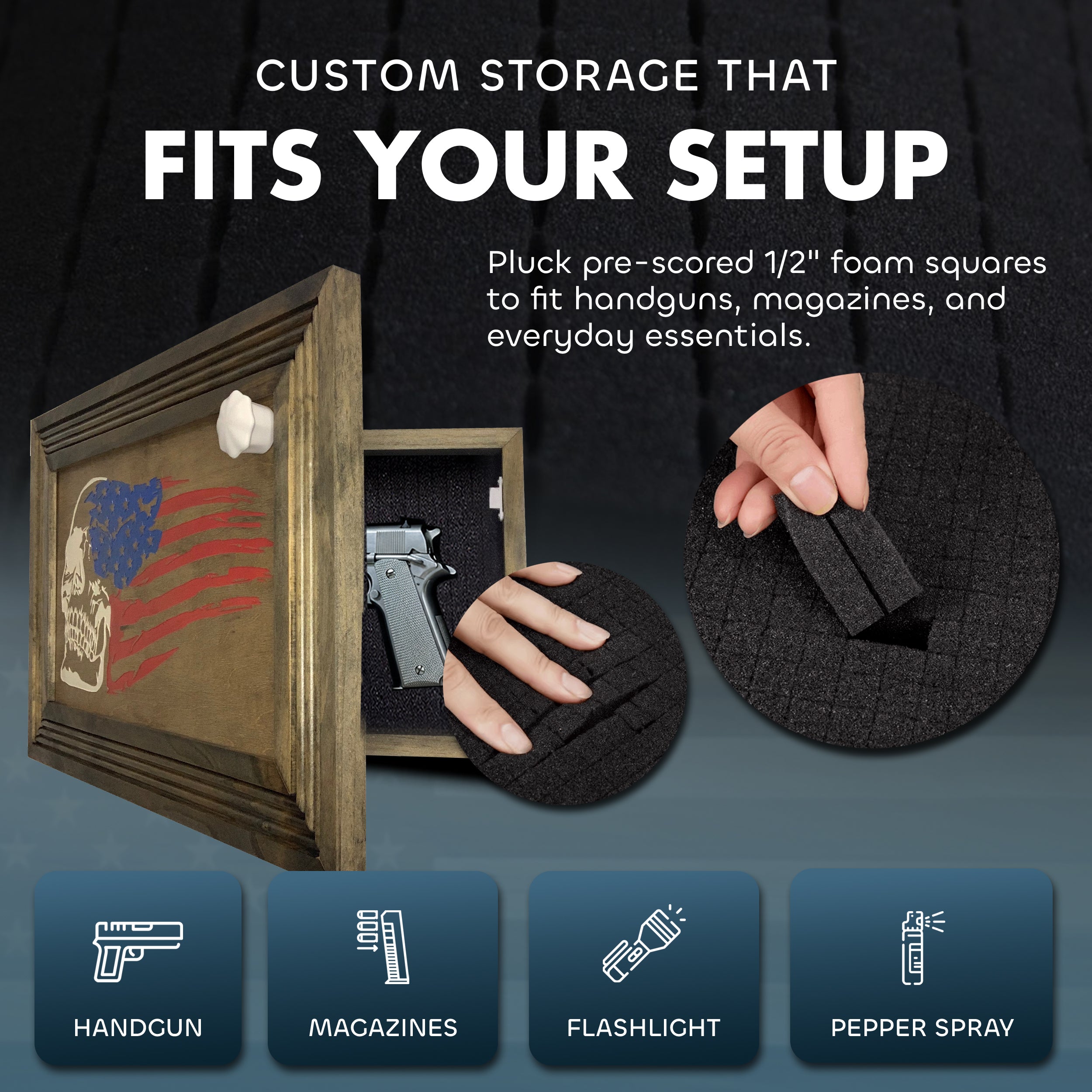 American Flag & Skull Hidden Gun Safe Concealed Furniture Quick Access by Bellewood Designs - product image 5 for Resin Society