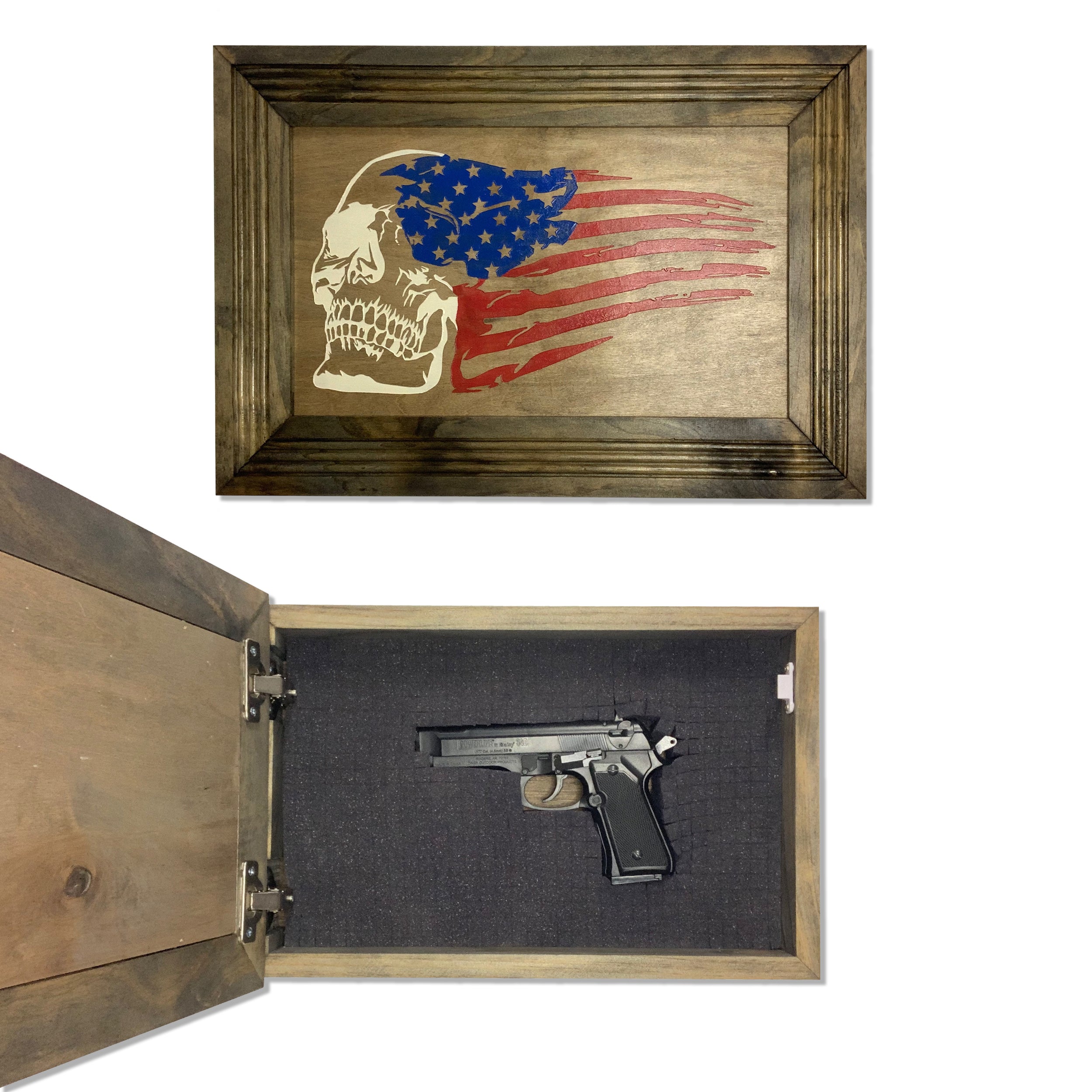 American Flag & Skull Hidden Gun Safe Concealed Furniture Quick Access by Bellewood Designs - main product image for Resin Society