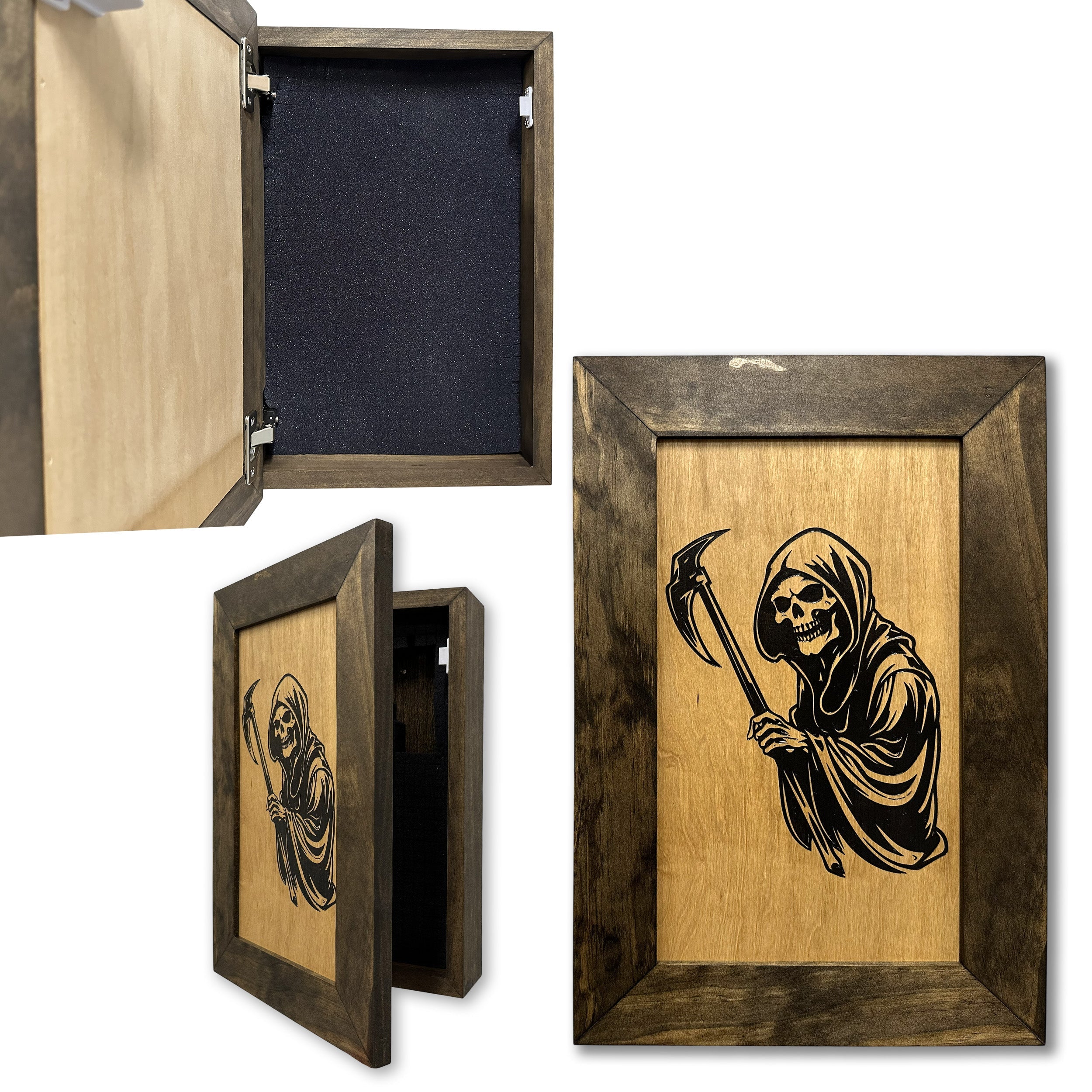 Grim Reaper Hidden Gun Safe Concealment Shelf Concealed Furniture by Bellewood Designs - main product image for Resin Society