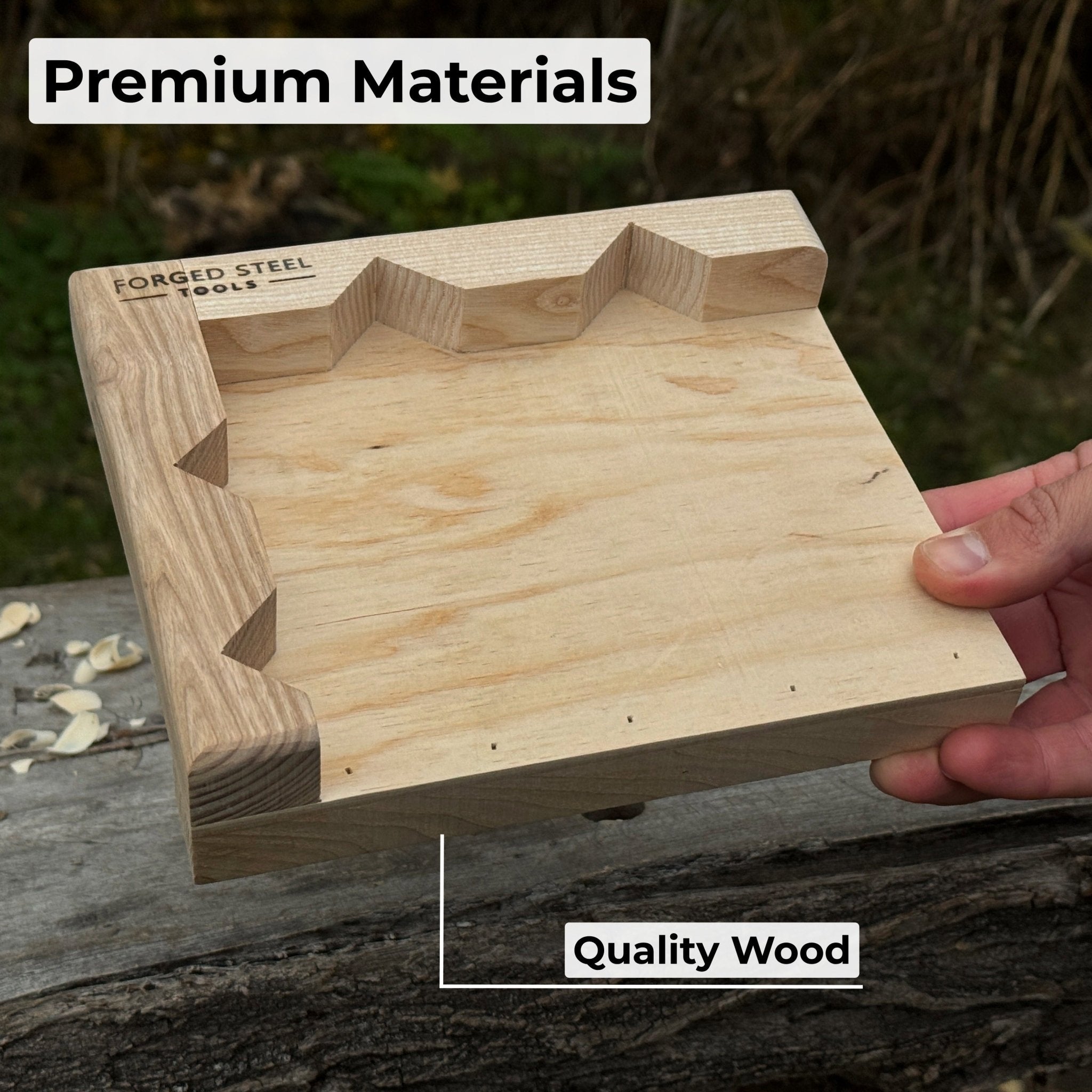 Handcrafted wooden bench hook for wood carving and chiseling by Sharky Forged Steel Tools