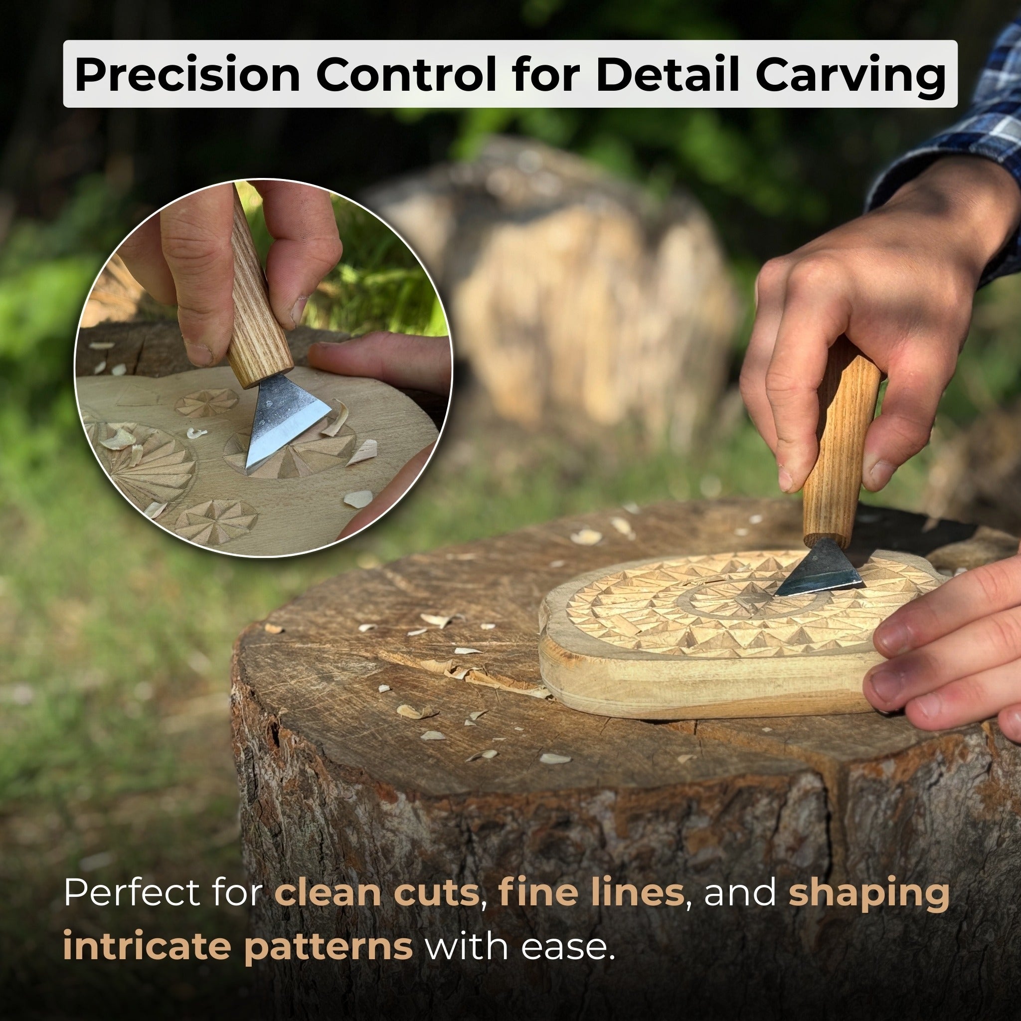 Bevel Edge Carving Knife with 3.5 cm blade and wooden handle by Sharky Forged Steel Tools