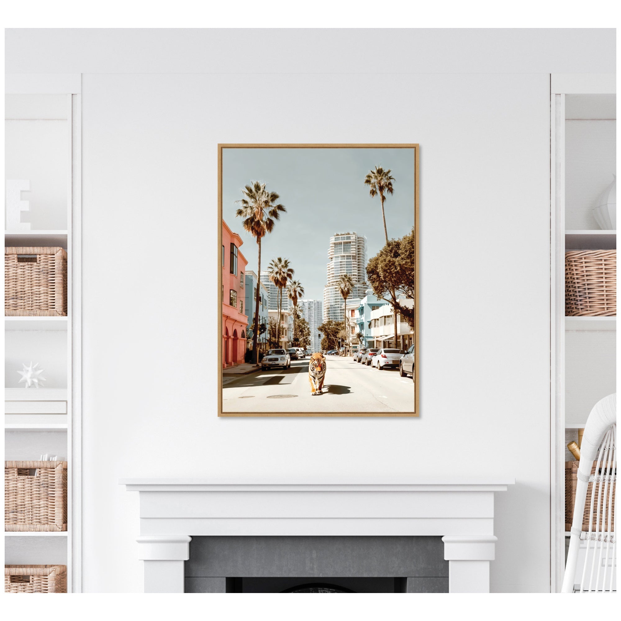 Sylvie California Tiger Roaming through Palm Springs Framed Canvas by Michael Schauer