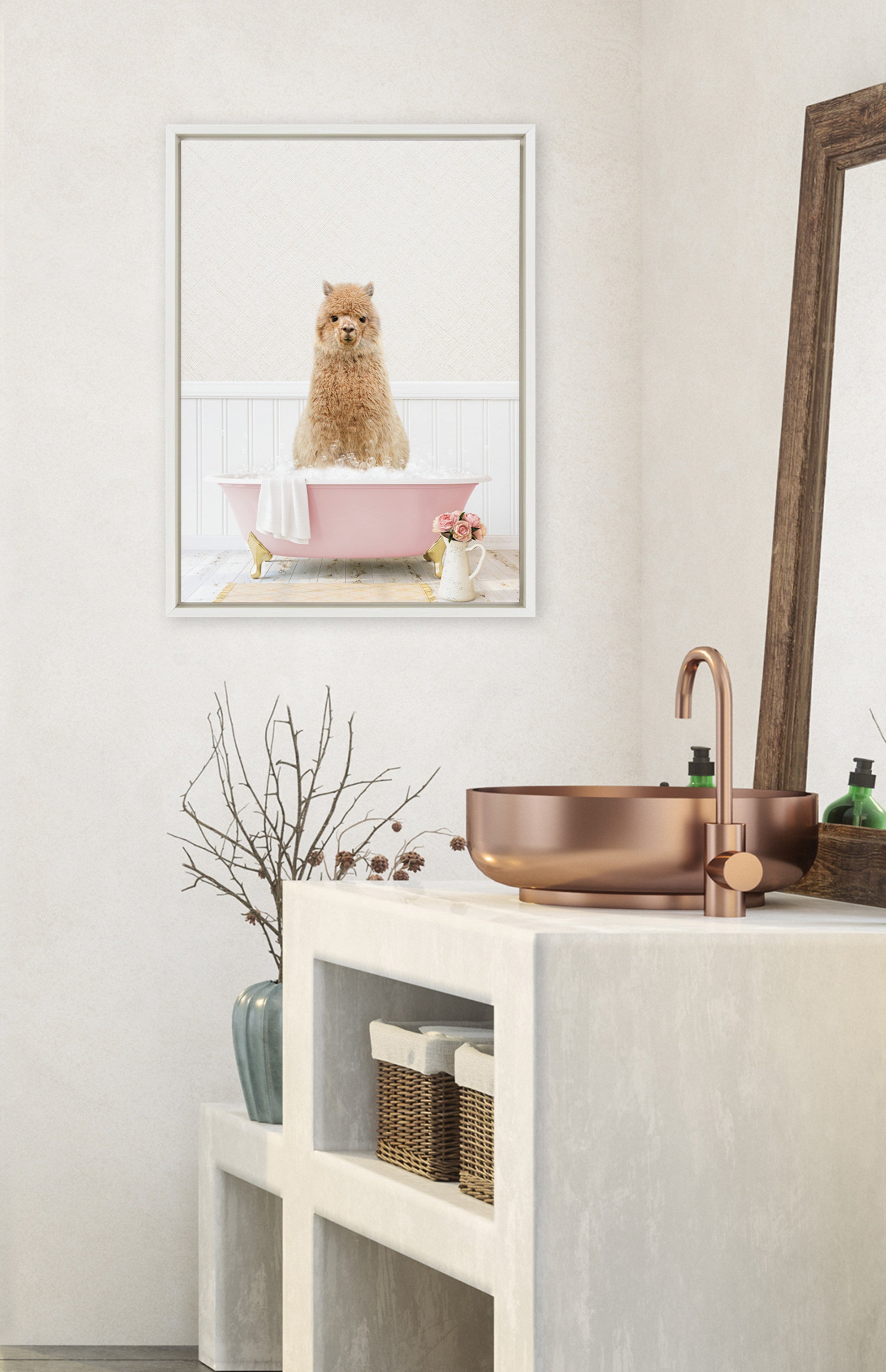 Sylvie Alpaca in Cottage Rose Bath Framed Canvas by kateandlaurel - product image 10 for Resin Society