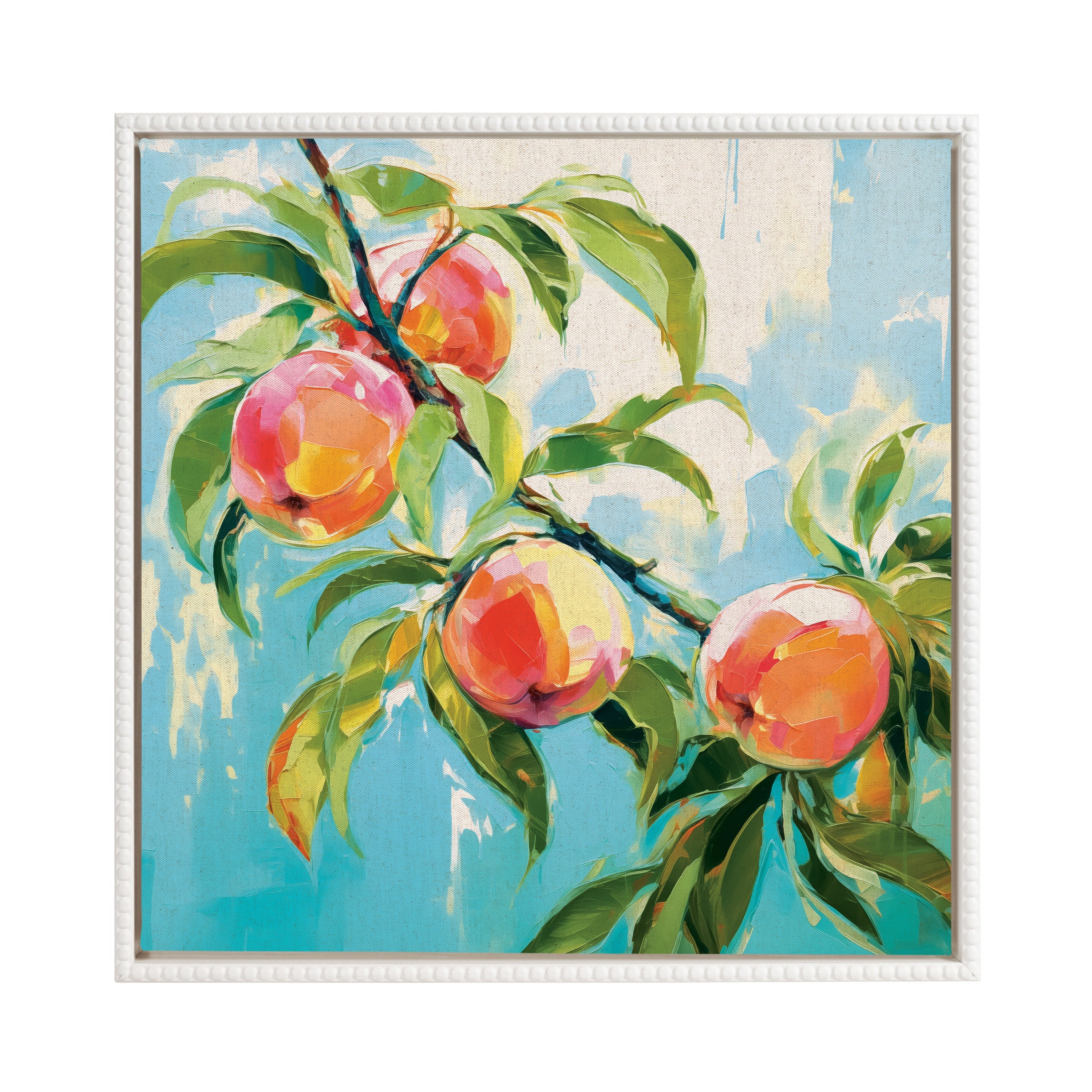 Sylvie Beaded Peach Tree Framed Canvas by The Creative Bunch Studio