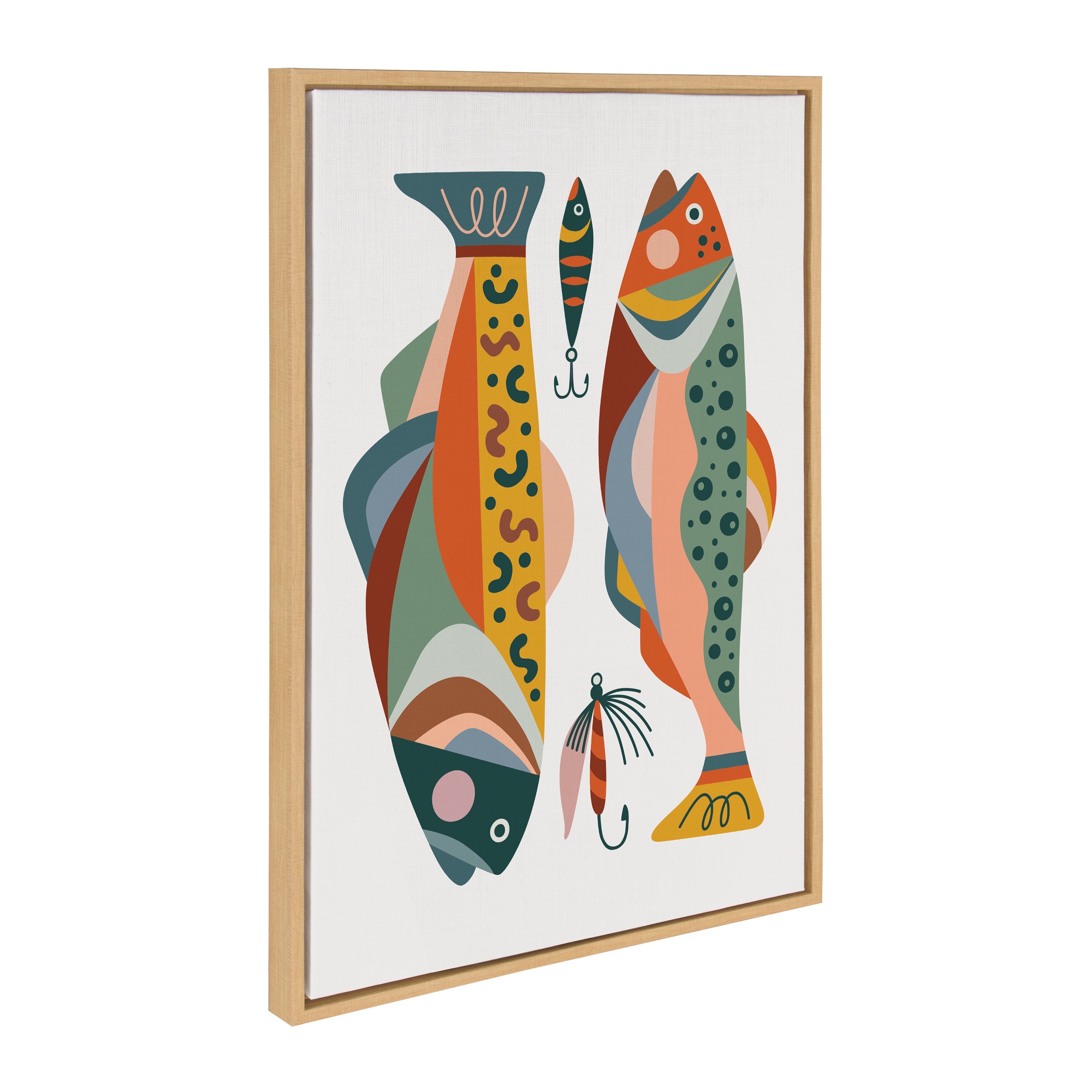 Sylvie Gone Fishing colorful fish illustration on framed floating canvas