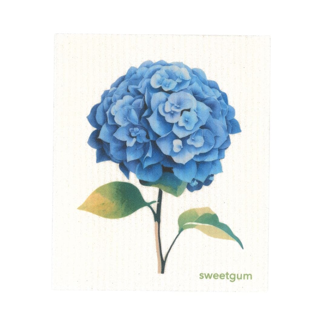 Blue Hydrangea Flowers Swedish Dishcloth with summer floral print