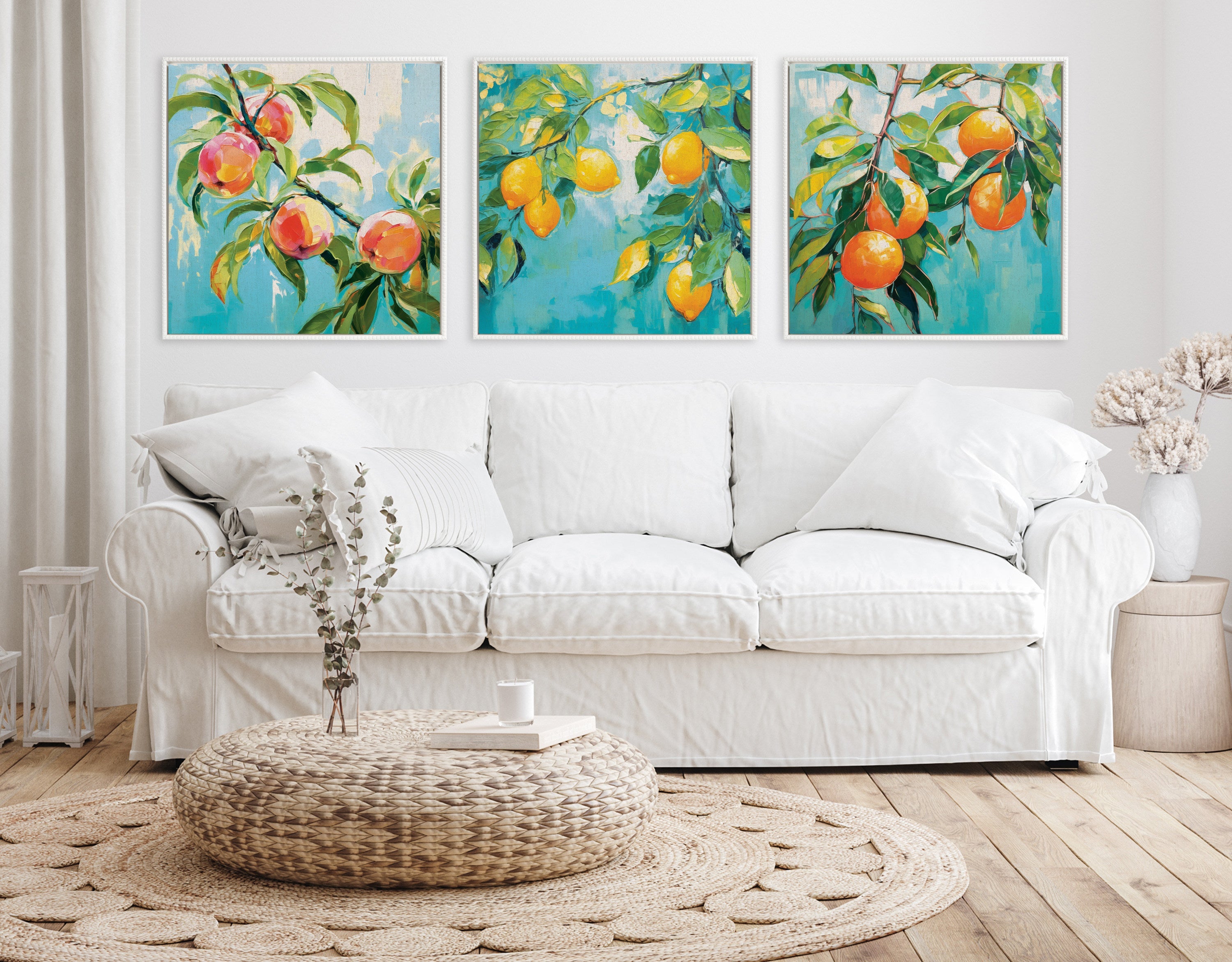 Sylvie Beaded Lemon Tree Framed Canvas by The Creative Bunch Studio