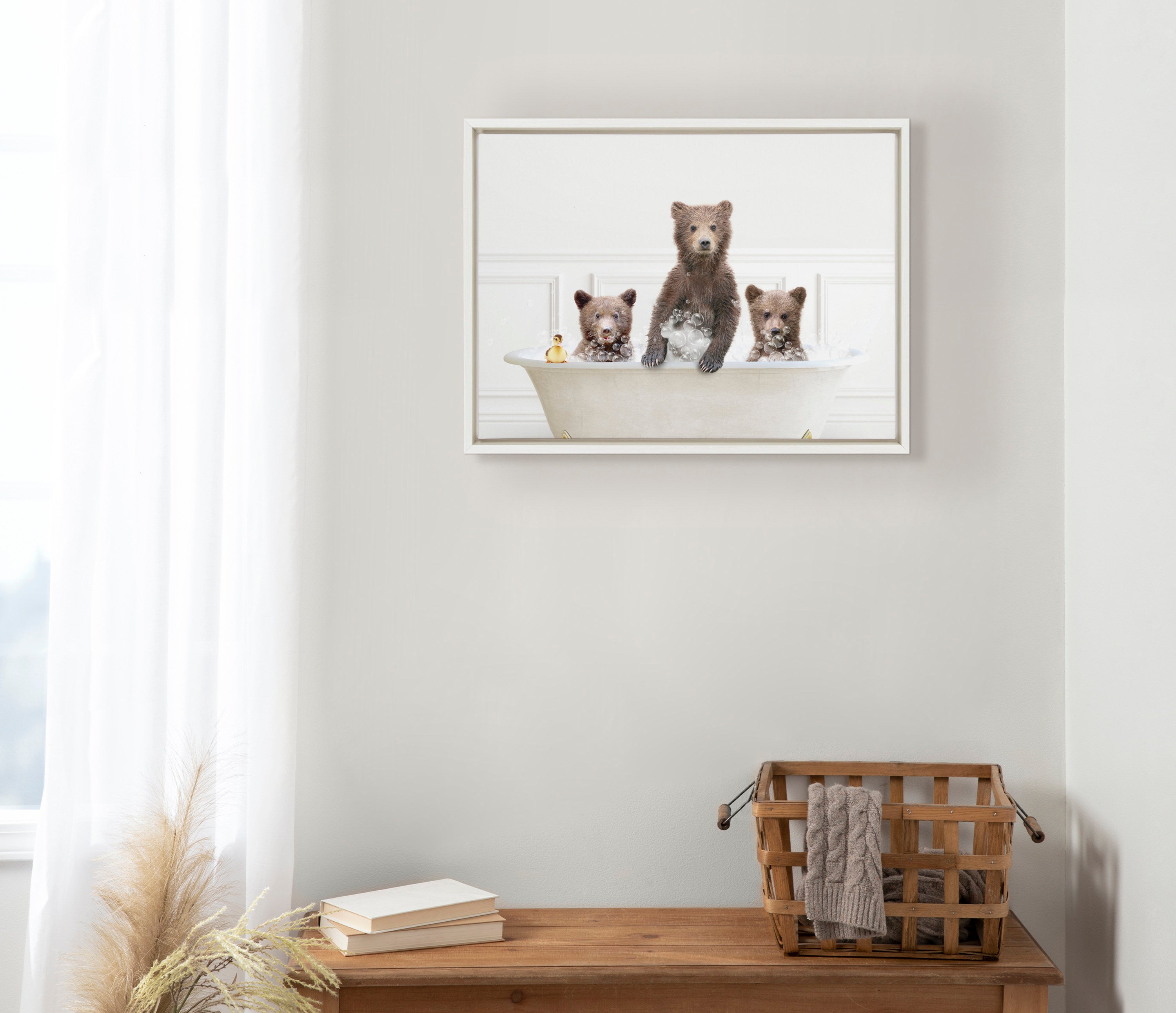 Sylvie Three bears In Bubble Bath Neutral Style Framed Canvas by kateandlaurel - product image 10 for Resin Society