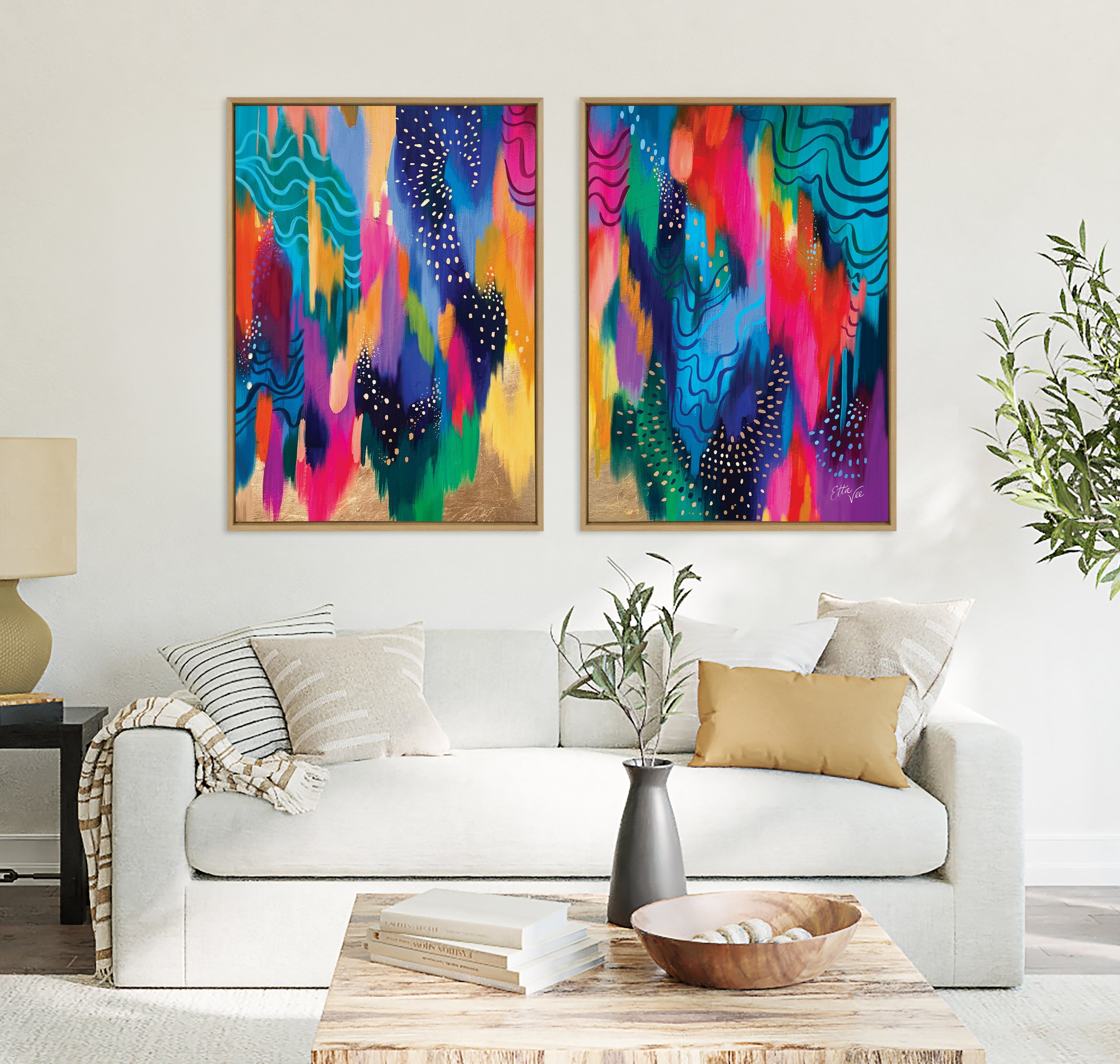 Sylvie EV Brushstroke 128 Left and Right Framed Canvas Art Set by Jessi Raulet of Ettavee