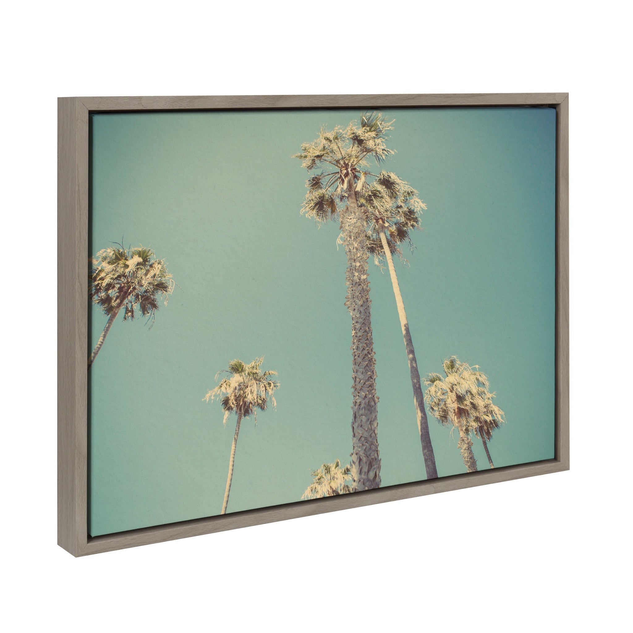 Sylvie House on Beach, Palm Trees in Lajolla, Palm Tree Sunburst and Surfers Framed Canvas Art Set