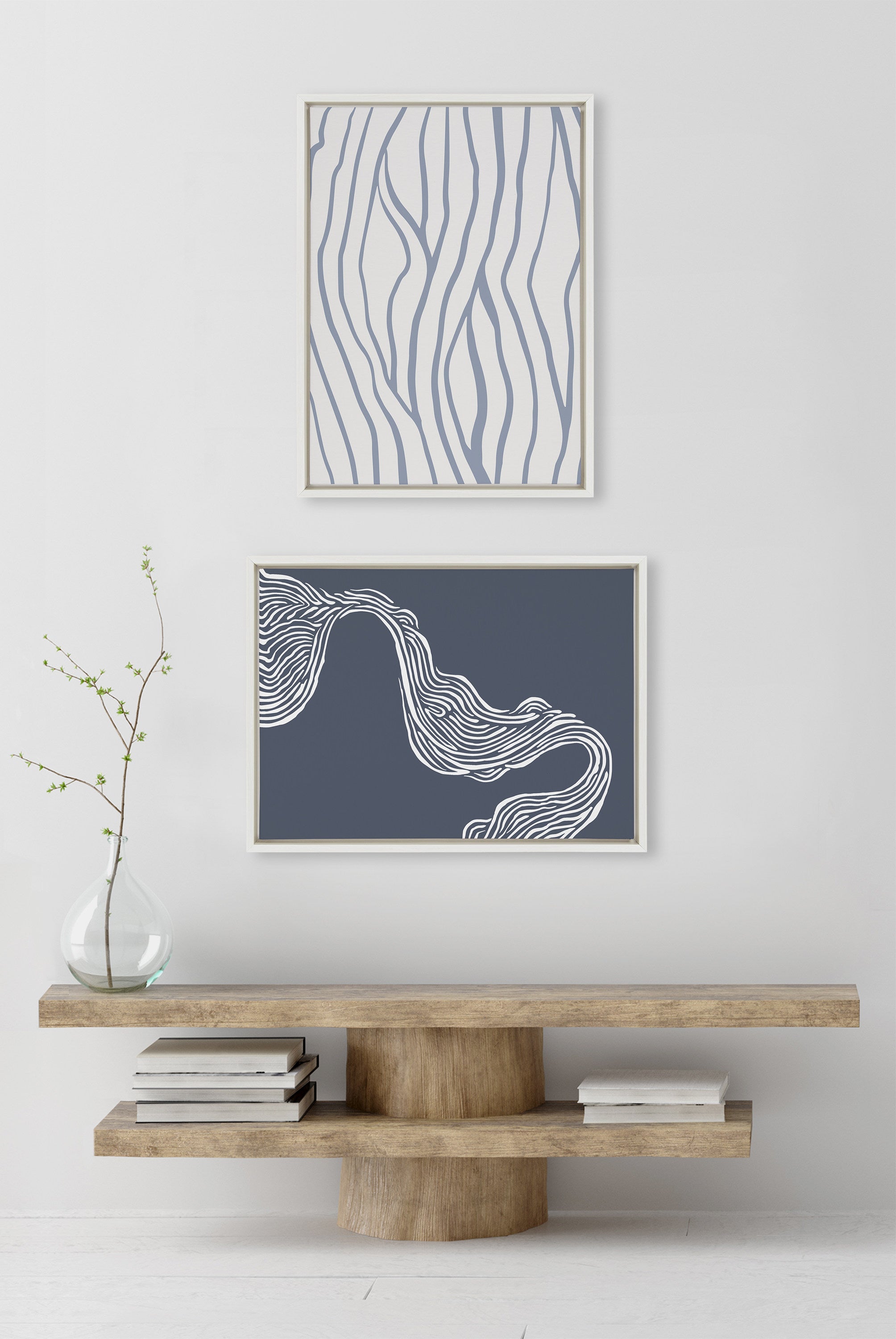 Sylvie Simple Elegant Coastal Waves Framed Canvas by The Creative Bunch Studio