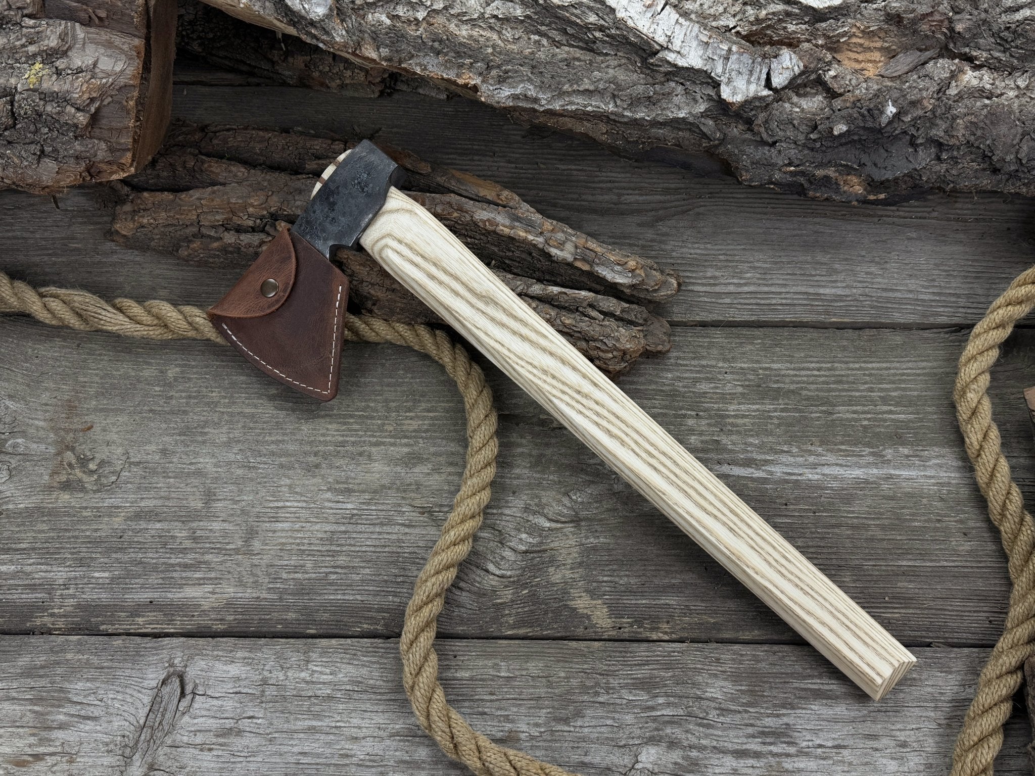 Bushcraft Axe Camping Hatchet with carbon steel blade and ash wood handle