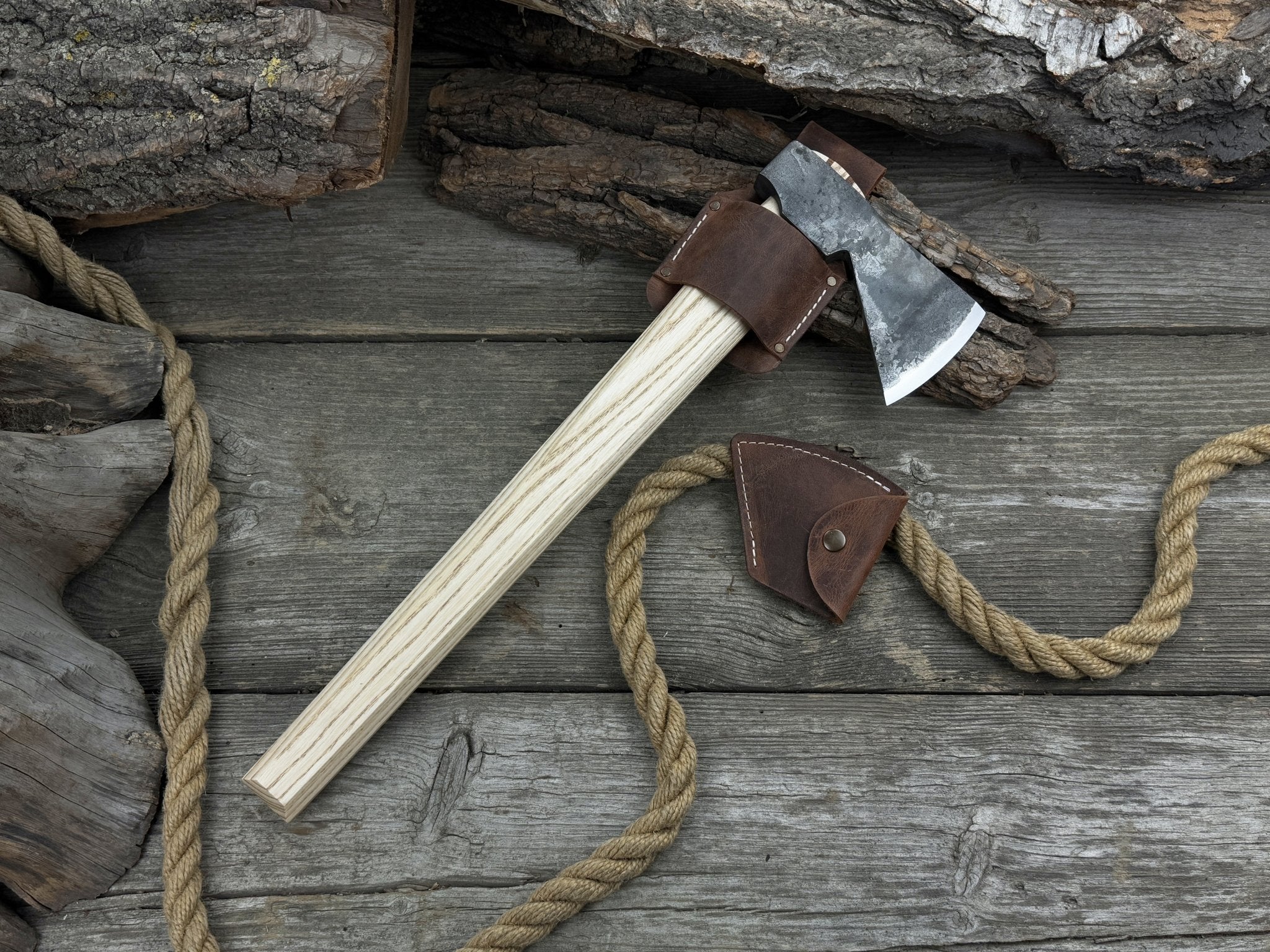 Bushcraft Axe Camping Hatchet with carbon steel blade and ash wood handle
