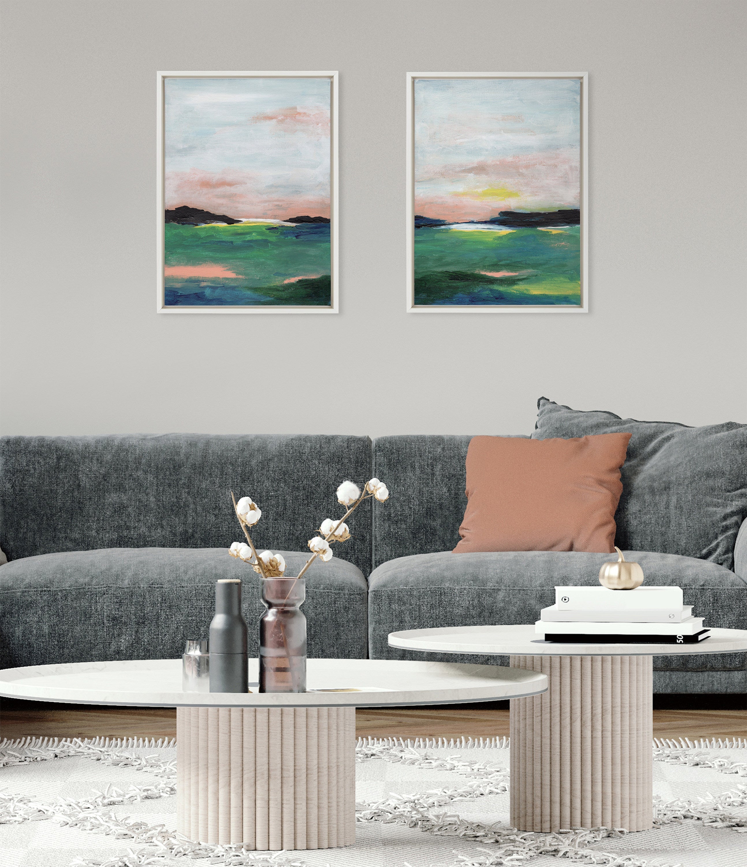 Sylvie Golden Peach Coast l and II Framed Canvas Art Set by Nikita Jariwala