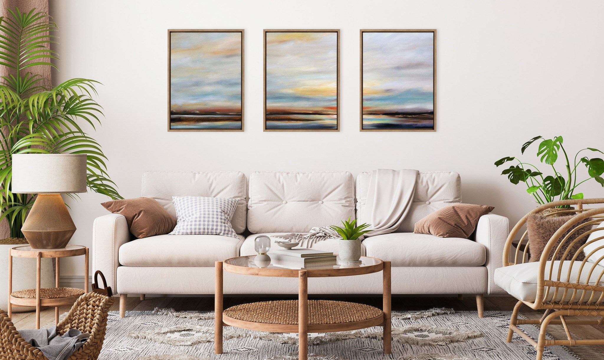 Sylvie Carolina Sunset Triptych Framed Canvas Art Set by Mary Sparrow