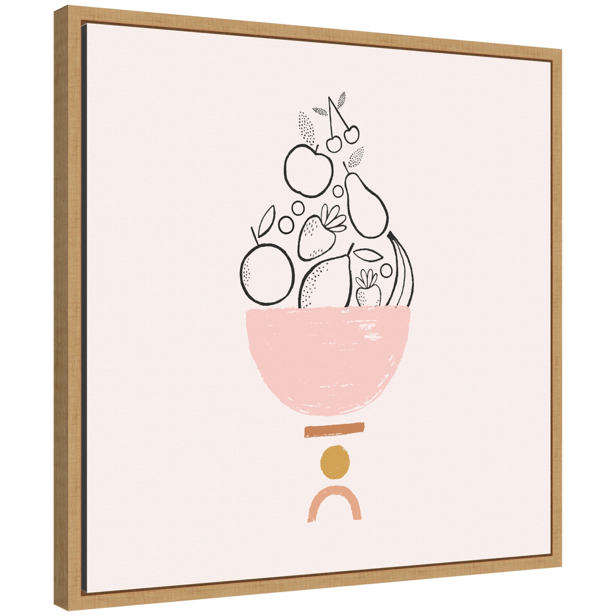 Abstract framed canvas art titled Bowl of Fruitness showing colorful shapes reminiscent of fruit inside a bowl