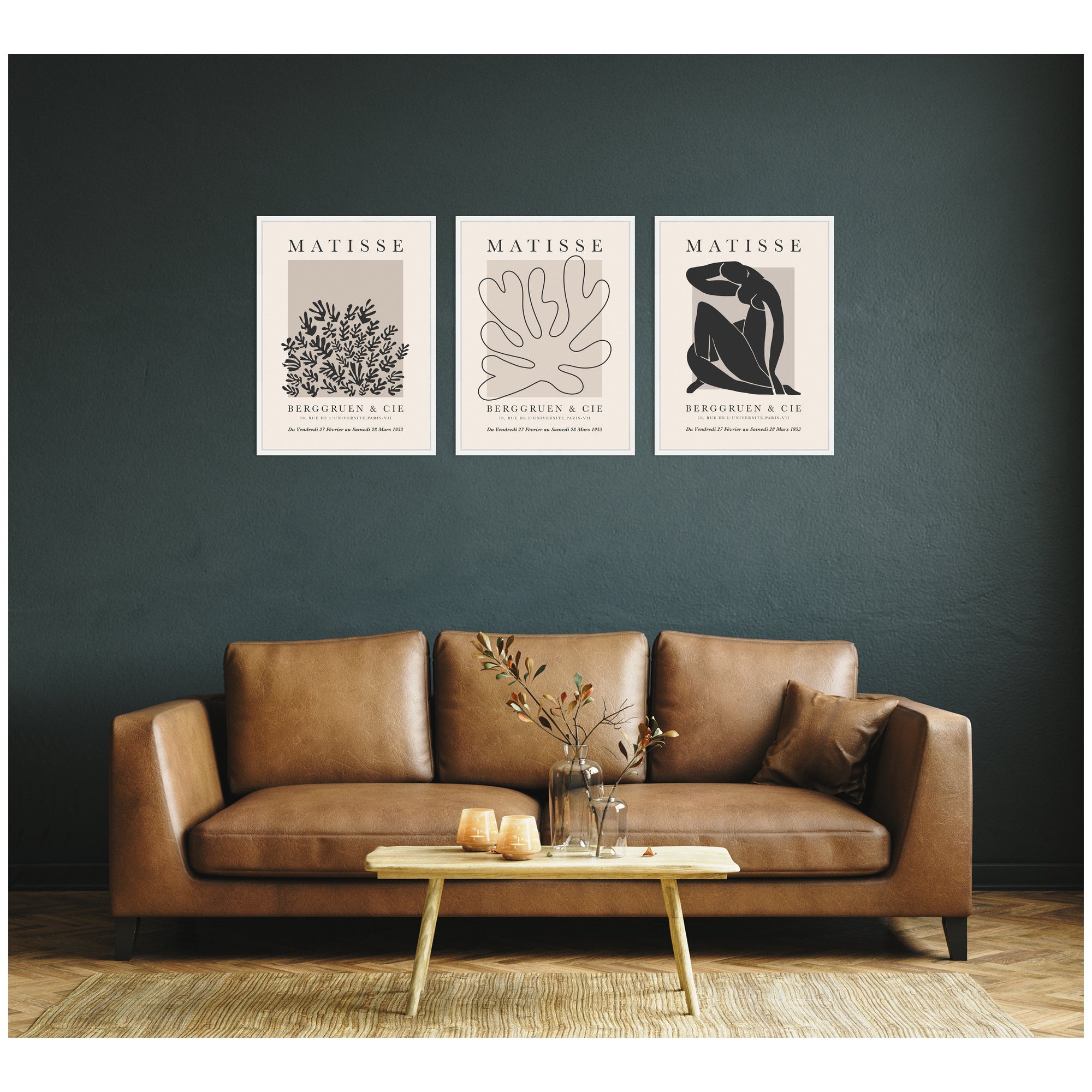 Matisse Inspired Florals & Woman Silhouette 3 Piece Framed Canvas Wall Art Set by Gabrielly Guedes
