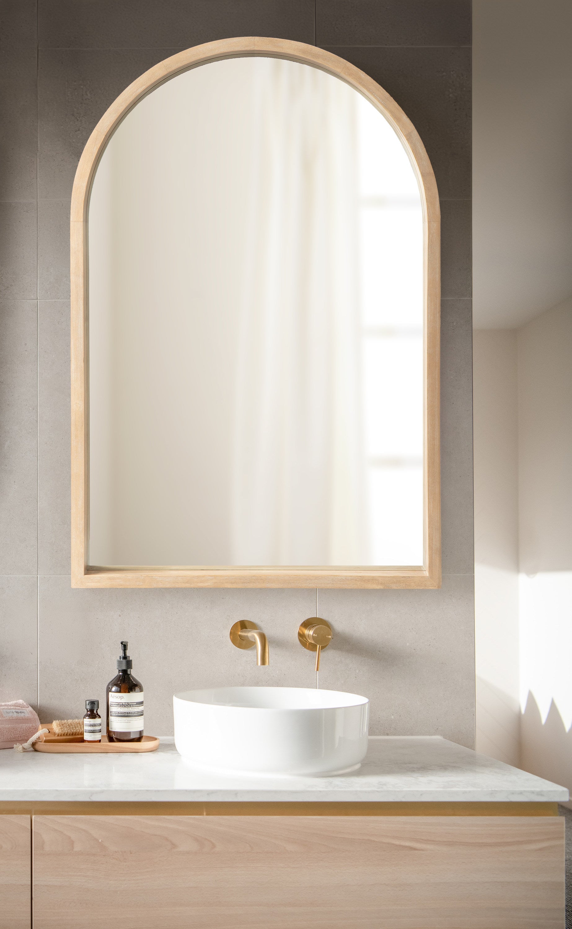Hutton Wood Framed Arch Mirror by kateandlaurel - product image 5 for Resin Society