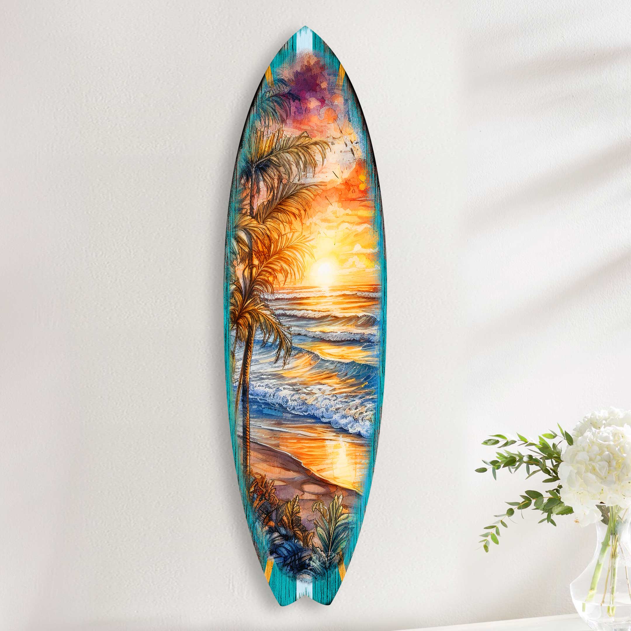Surfboard Coastal Wall Art - Golden Waves Ocean Sunset by G. DeBrekht