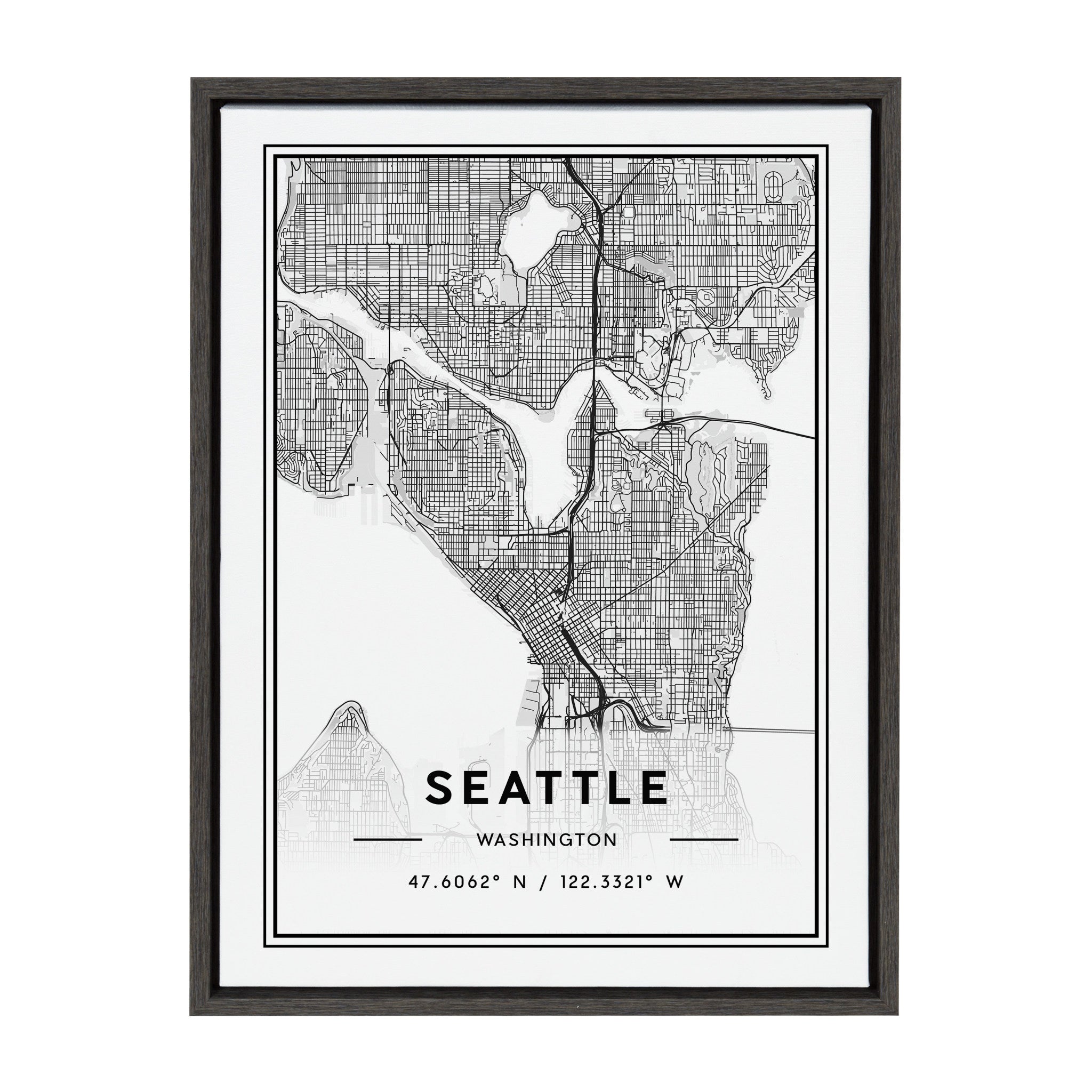 Sylvie Seattle Modern Map Framed Canvas by kateandlaurel - main product image for Resin Society