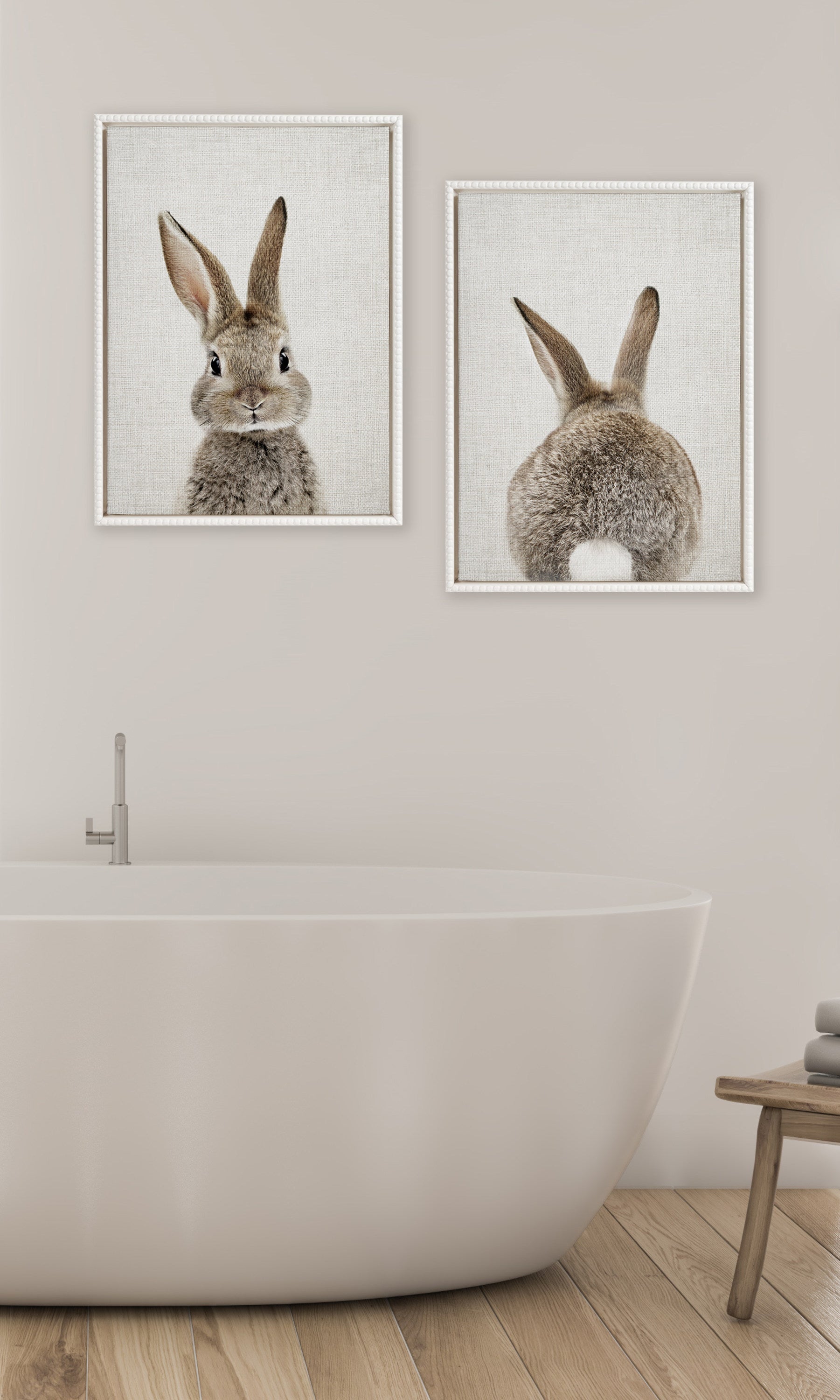 Sylvie Bunny Portrait and Bunny Tail Framed Canvas Art Set by Amy Peterson Art Studio